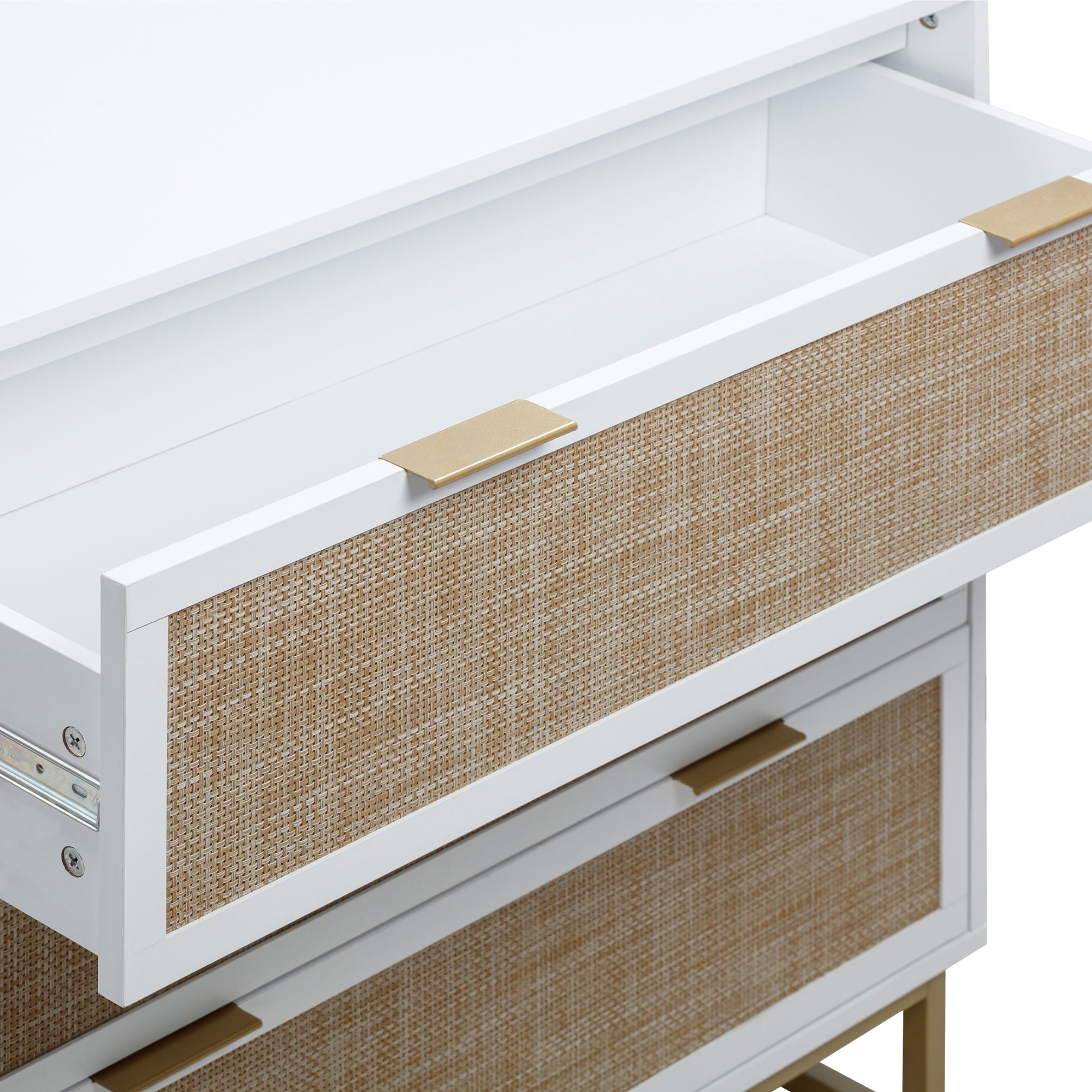 Rattan, Wood & Metal 3-Drawer Dressers White (Set of 2)