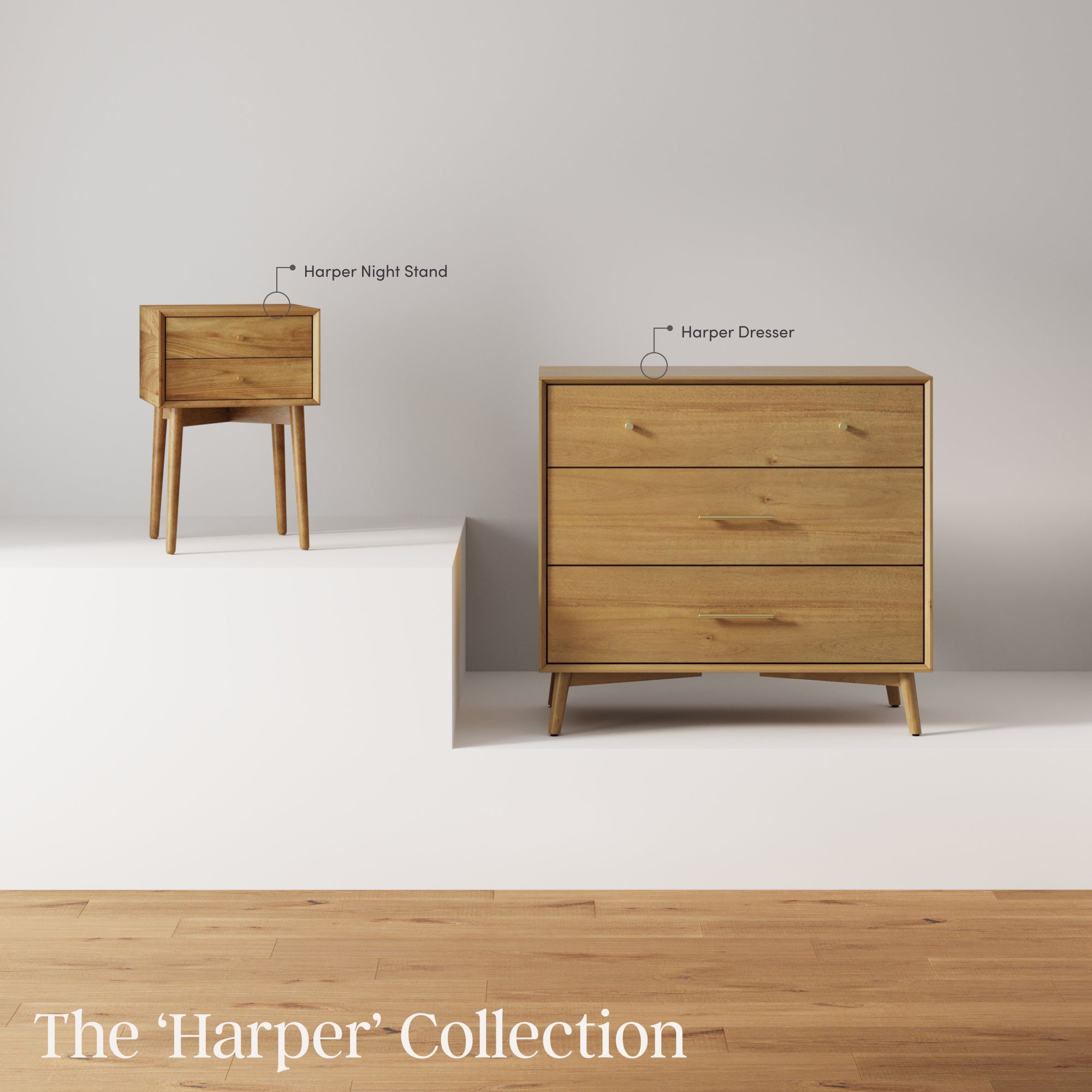 Mid-Century Modern Acacia 3 Drawer Dresser