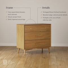 Mid-Century Modern Acacia 3 Drawer Dresser Set of 3