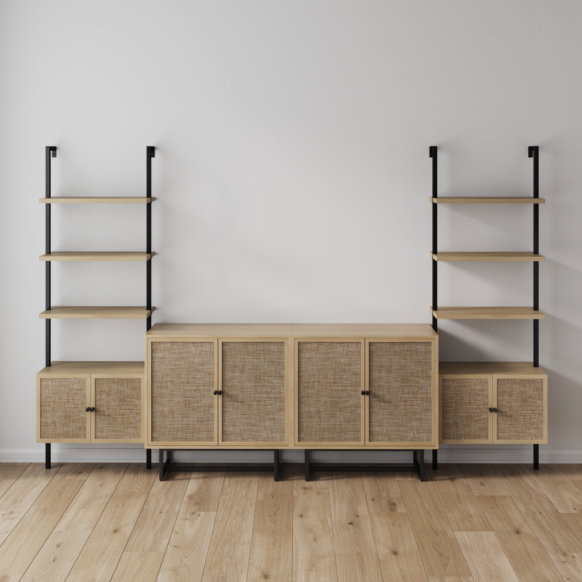 Boho Rattan Entertainment Center Light Oak