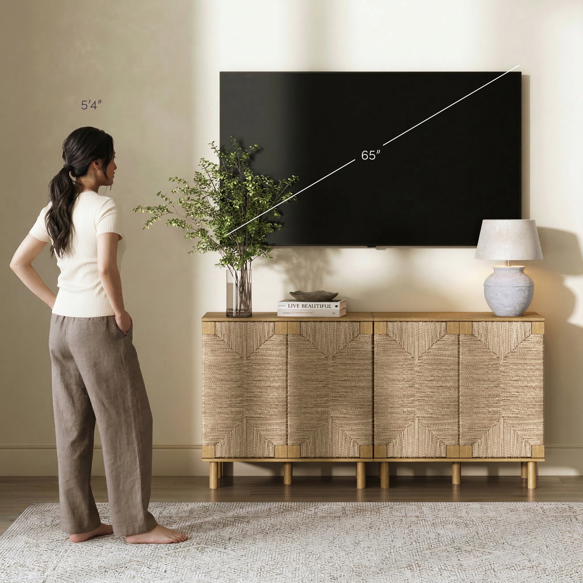Seagrass Storage Cabinet Credenza Brown (Set of 2)