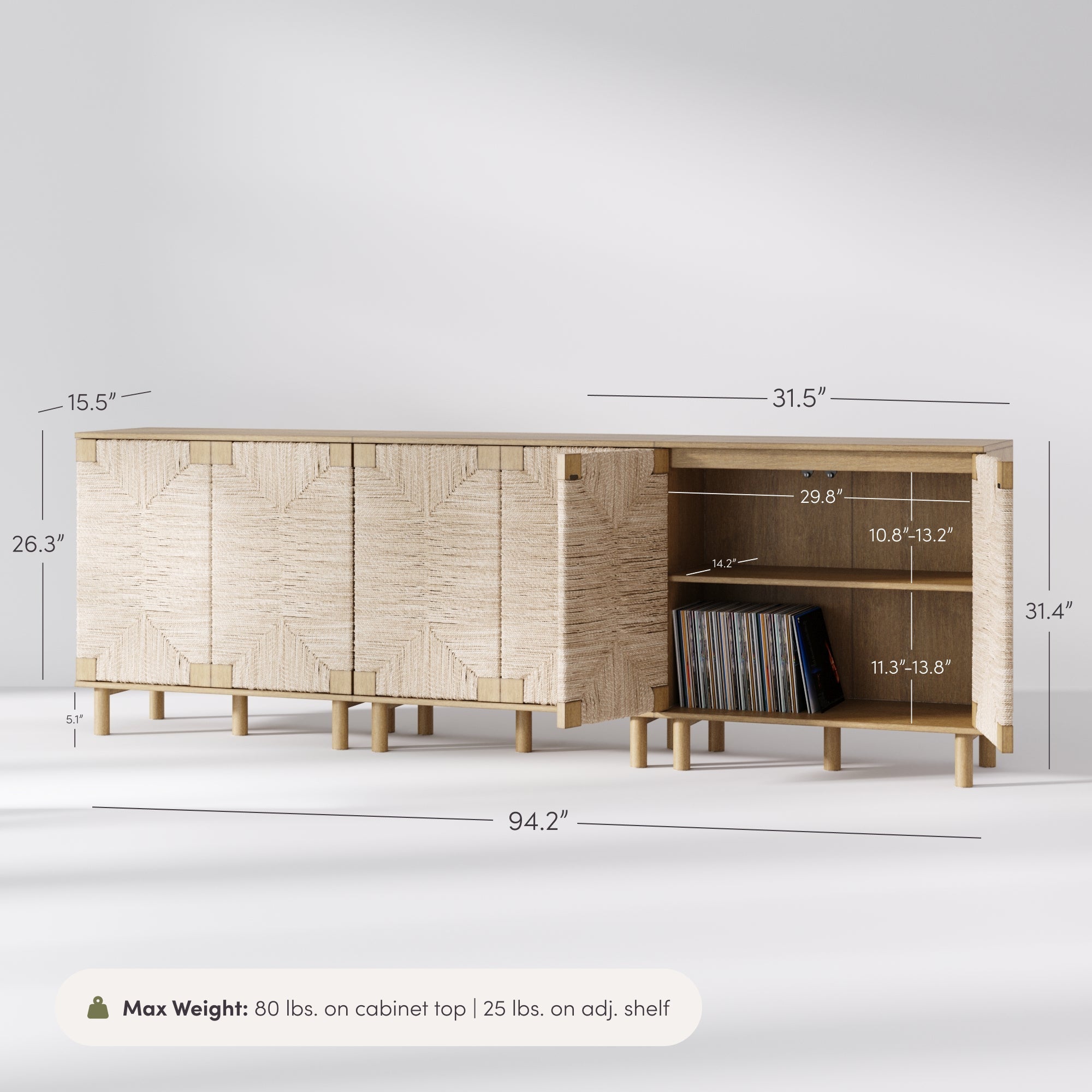 Seagrass Storage Cabinet Credenza Brown (Set of 3)