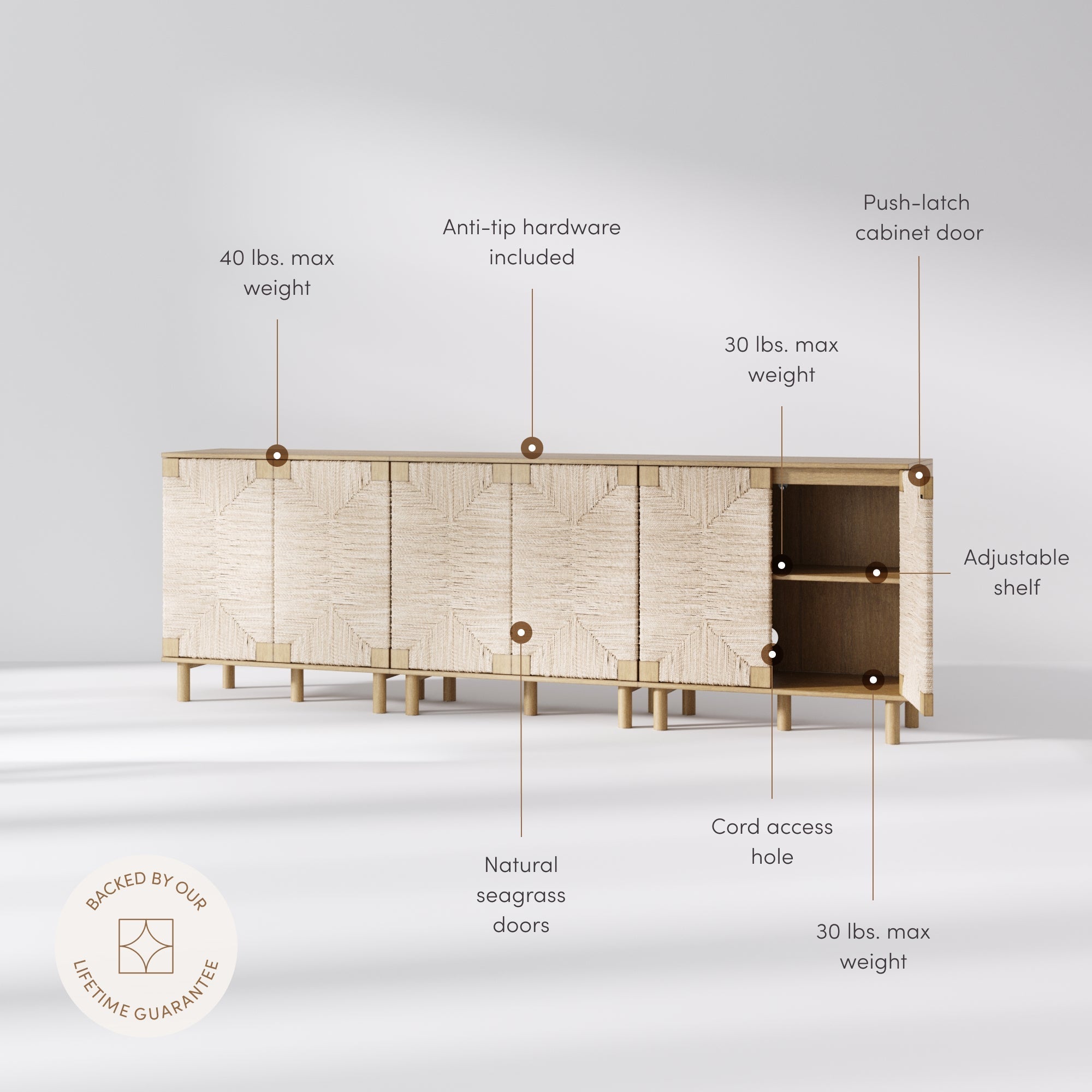 Seagrass Storage Cabinet Credenza Brown (Set of 3)