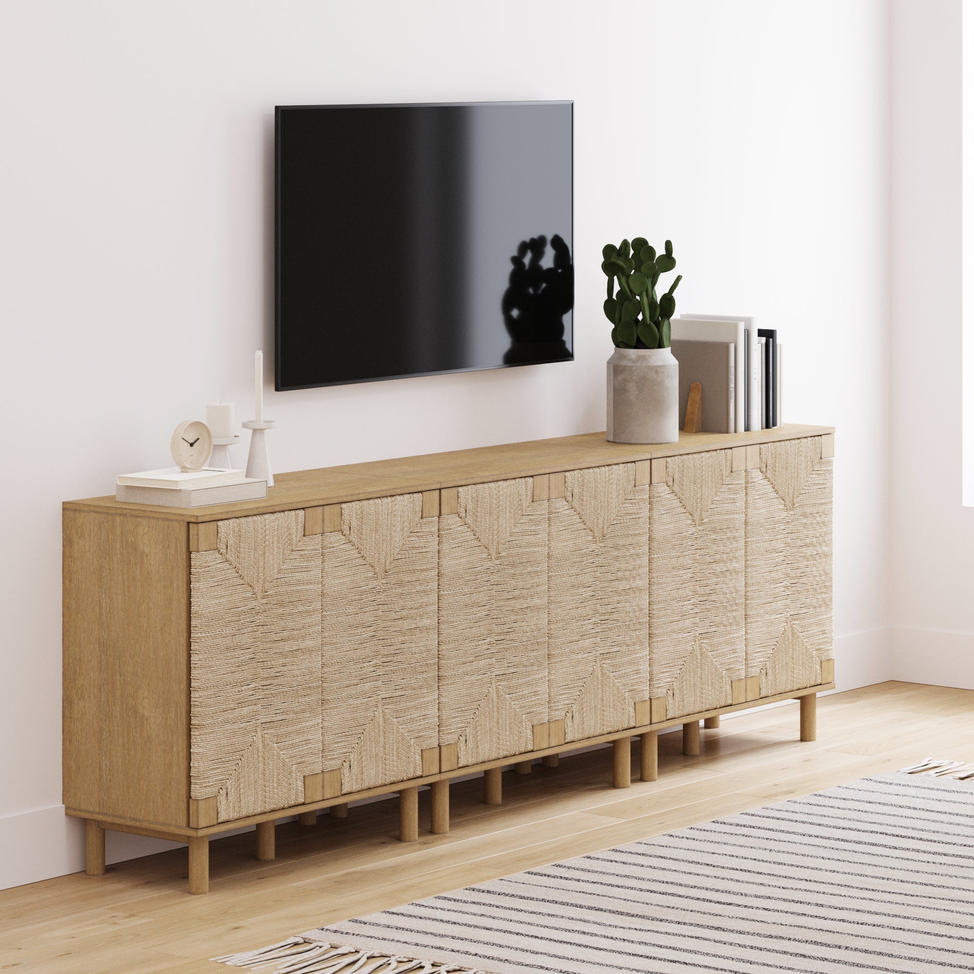 Seagrass Storage Cabinet Credenza Brown (Set of 3)