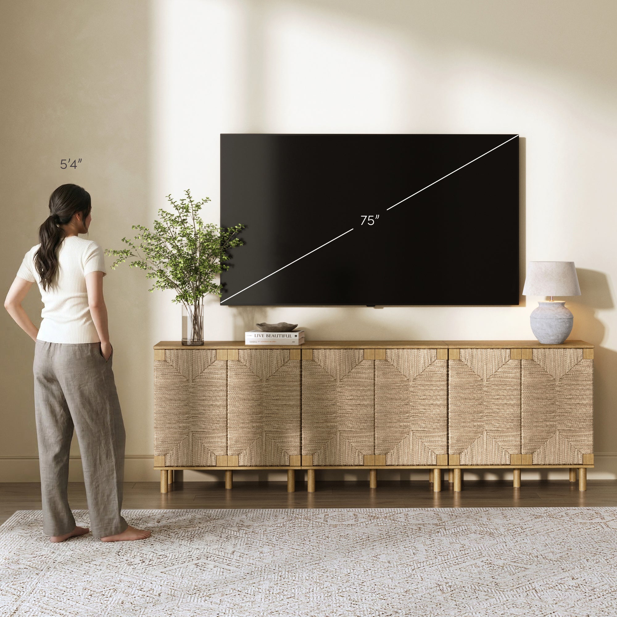 Seagrass Storage Cabinet Credenza Brown (Set of 3)