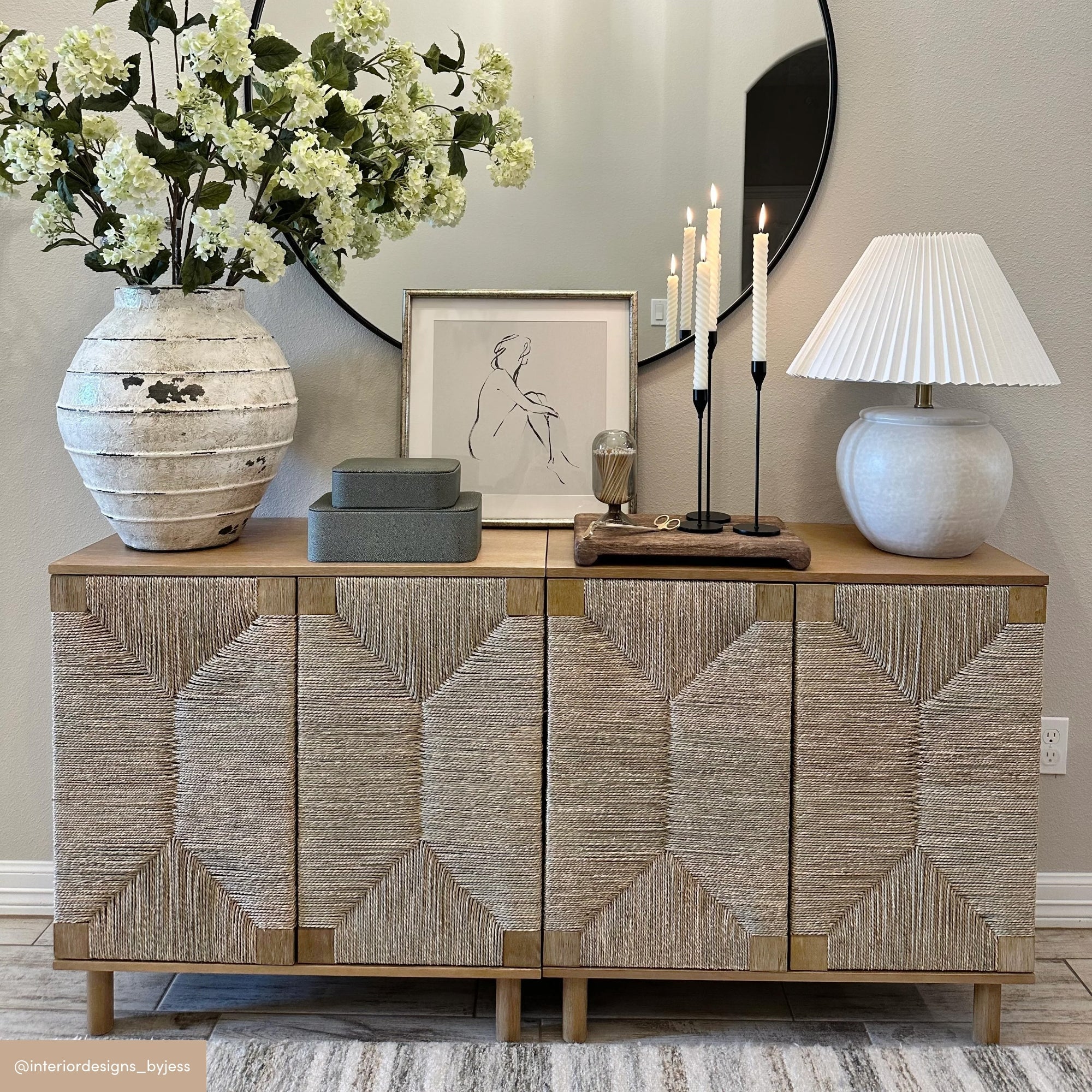 Large Seagrass Storage Cabinet Credenza Brown (Set of 4)
