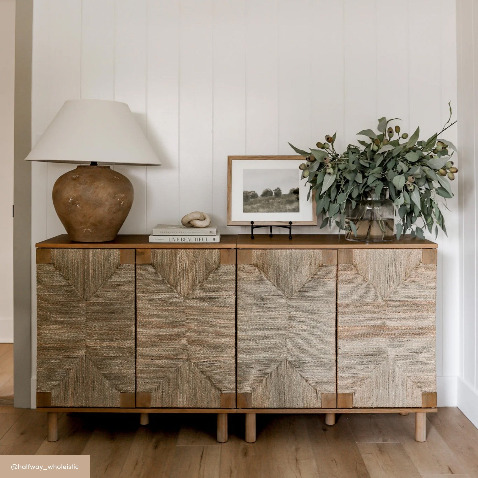 Large Seagrass Storage Cabinet Credenza Brown (Set of 4)