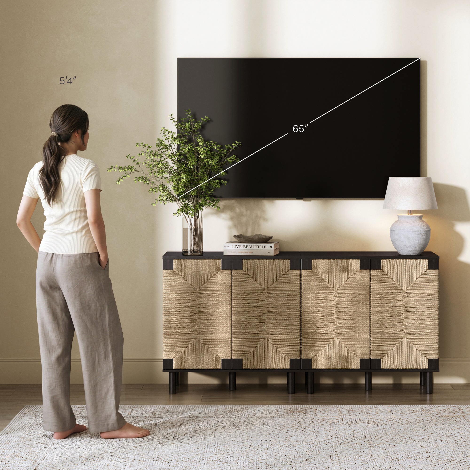 Seagrass Storage Cabinet Credenza Black (Set of 2)