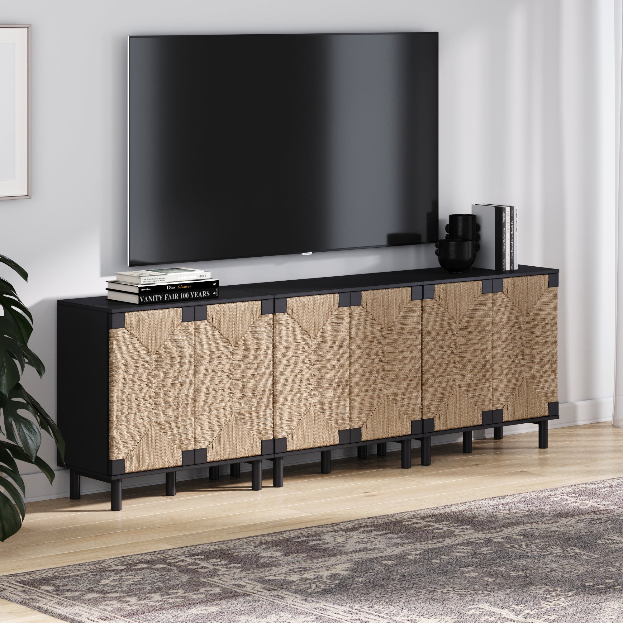 Seagrass Storage Cabinet Credenza Black (Set of 3)