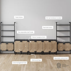 Boho Seagrass Entertainment Center Black (3 Cabinets)