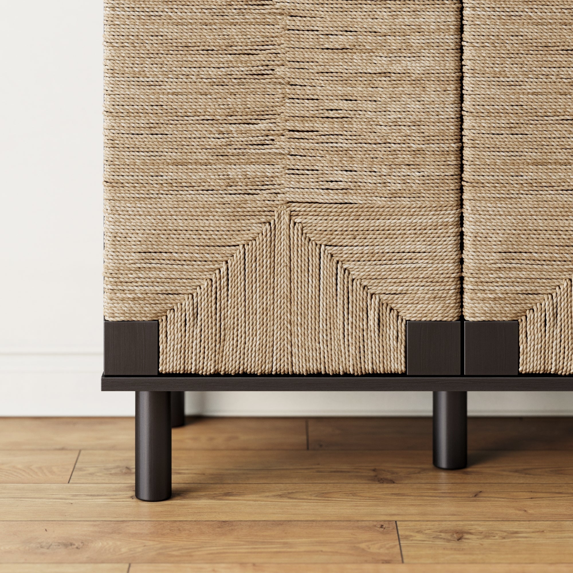 Large Seagrass Storage Cabinet Credenza Black (Set of 4)