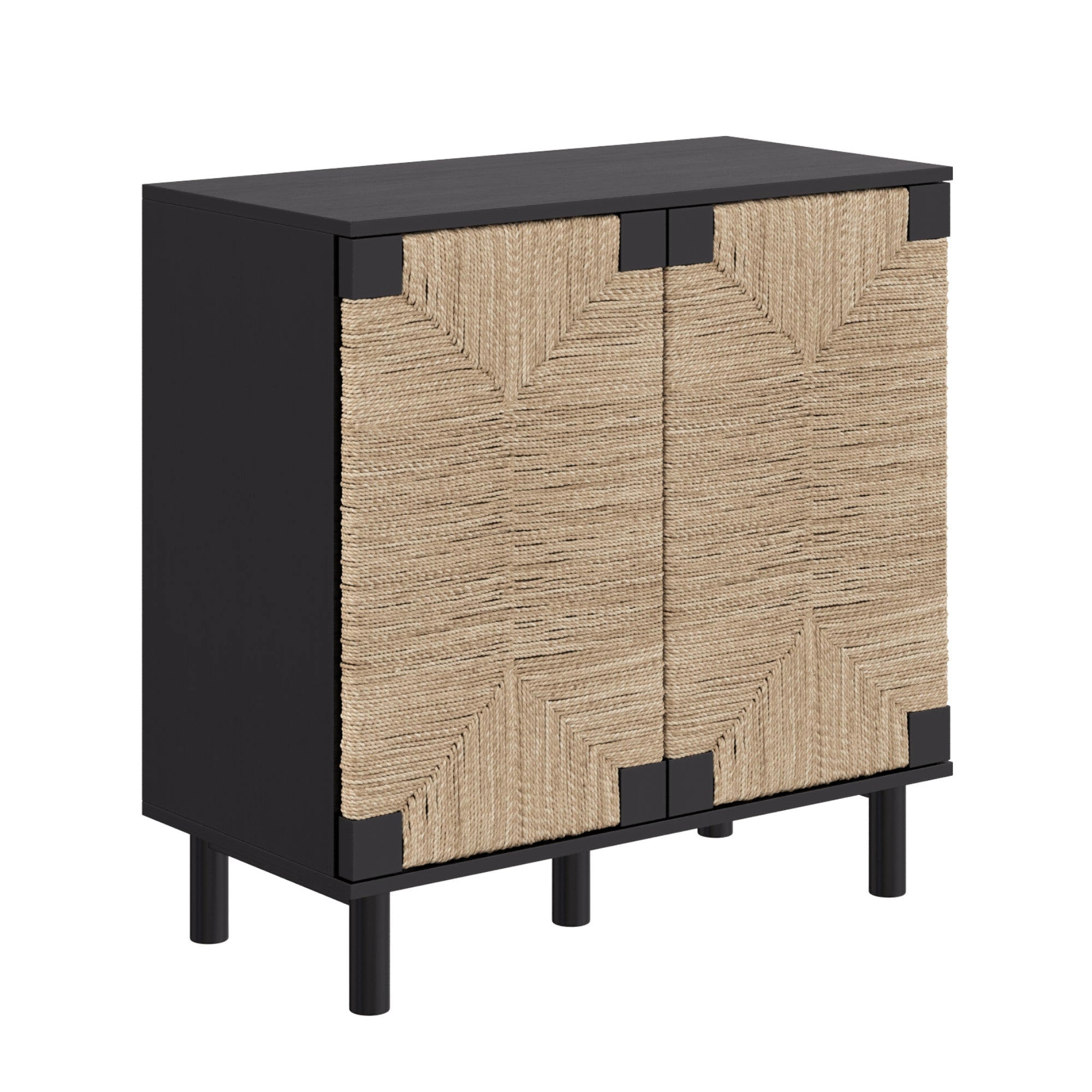 Large Seagrass Storage Cabinet Credenza Black (Set of 4)