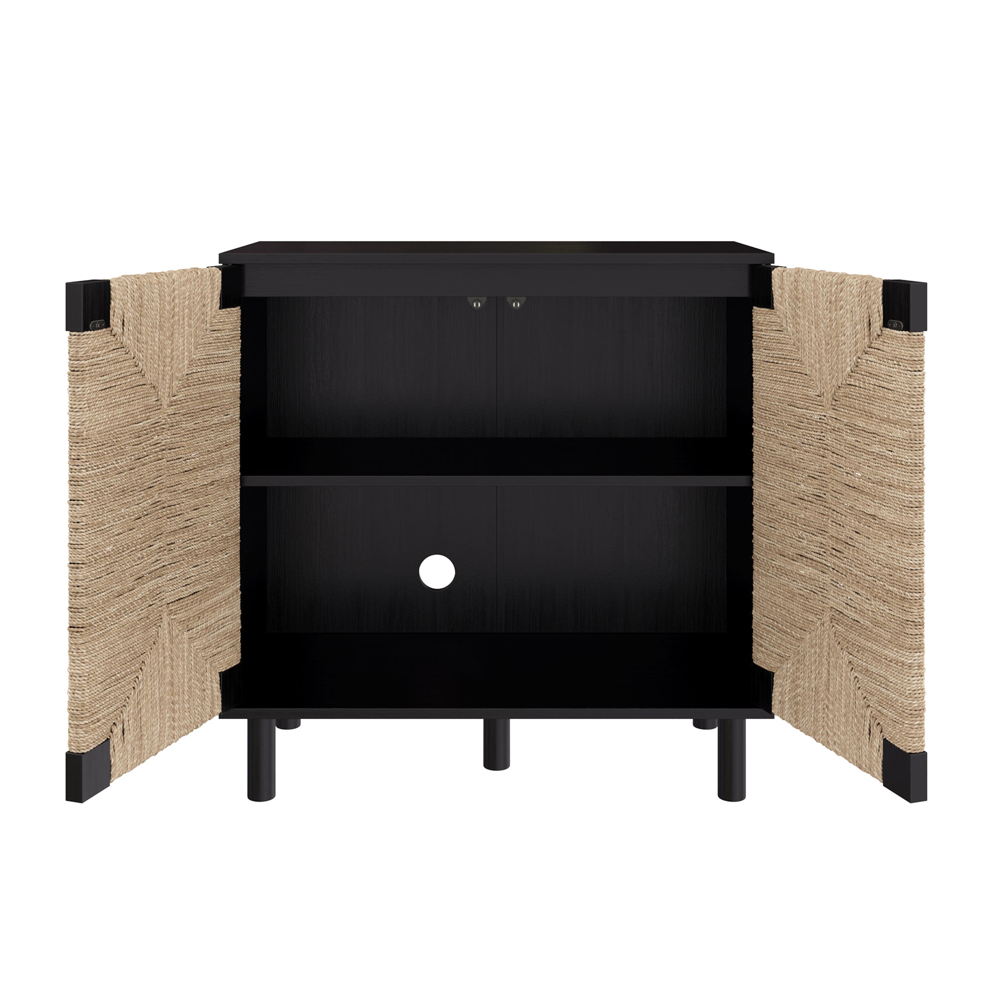 Seagrass Storage Cabinet Credenza Black (Set of 2)