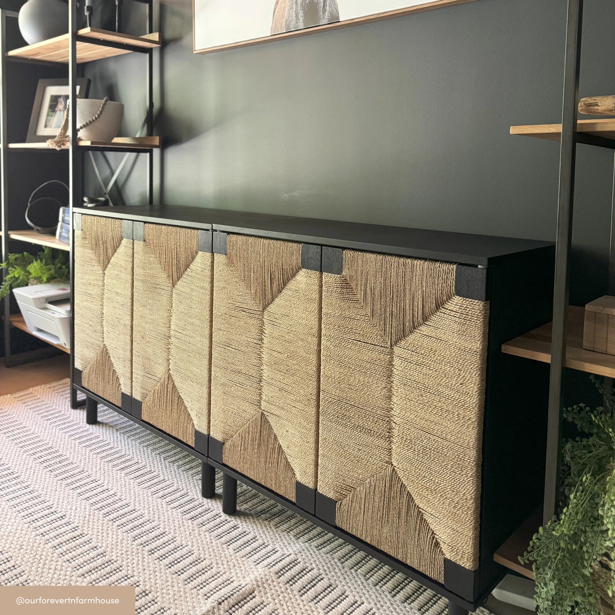 Seagrass Storage Cabinet Credenza Black (Set of 3)