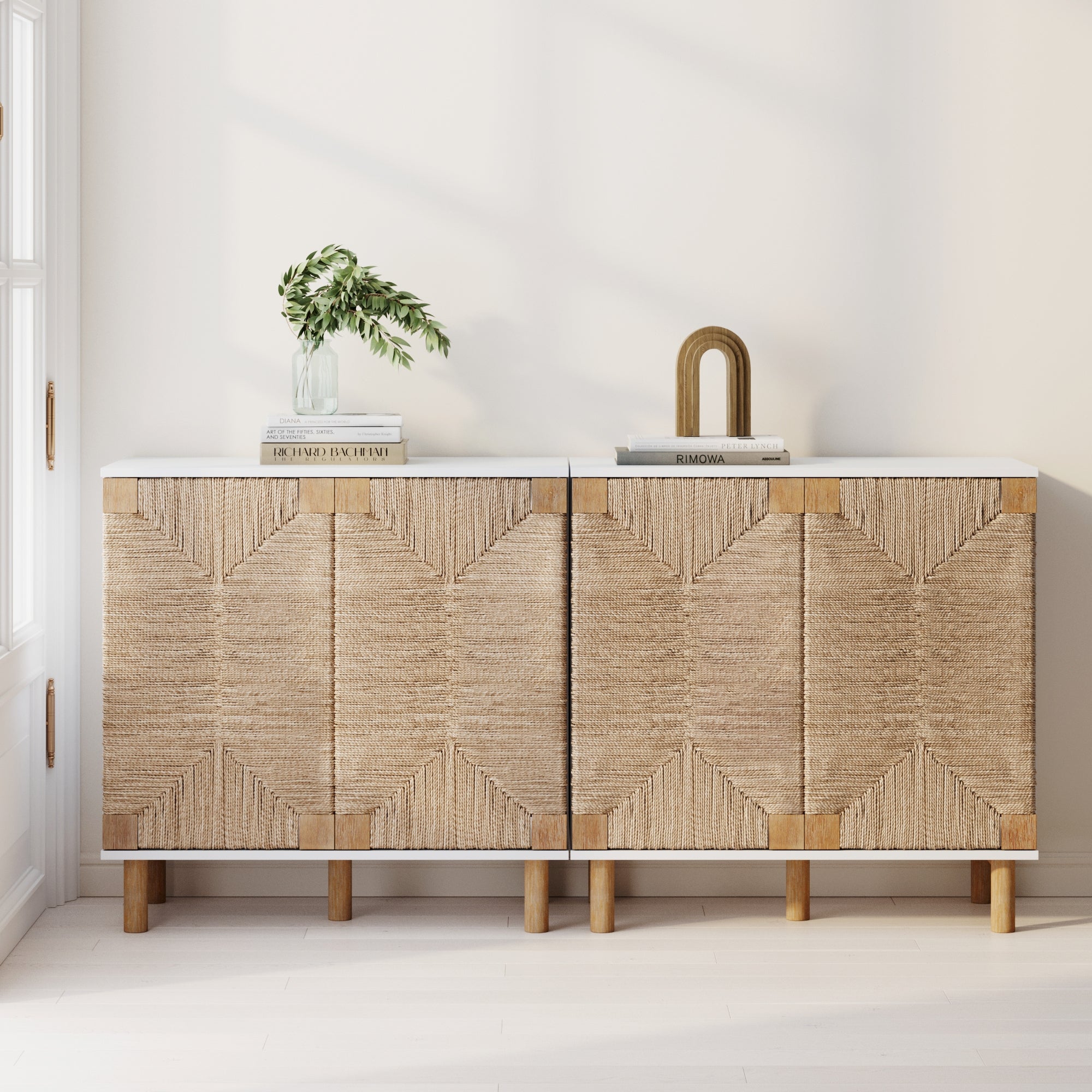Seagrass Storage Cabinet Credenza White (Set of 2)