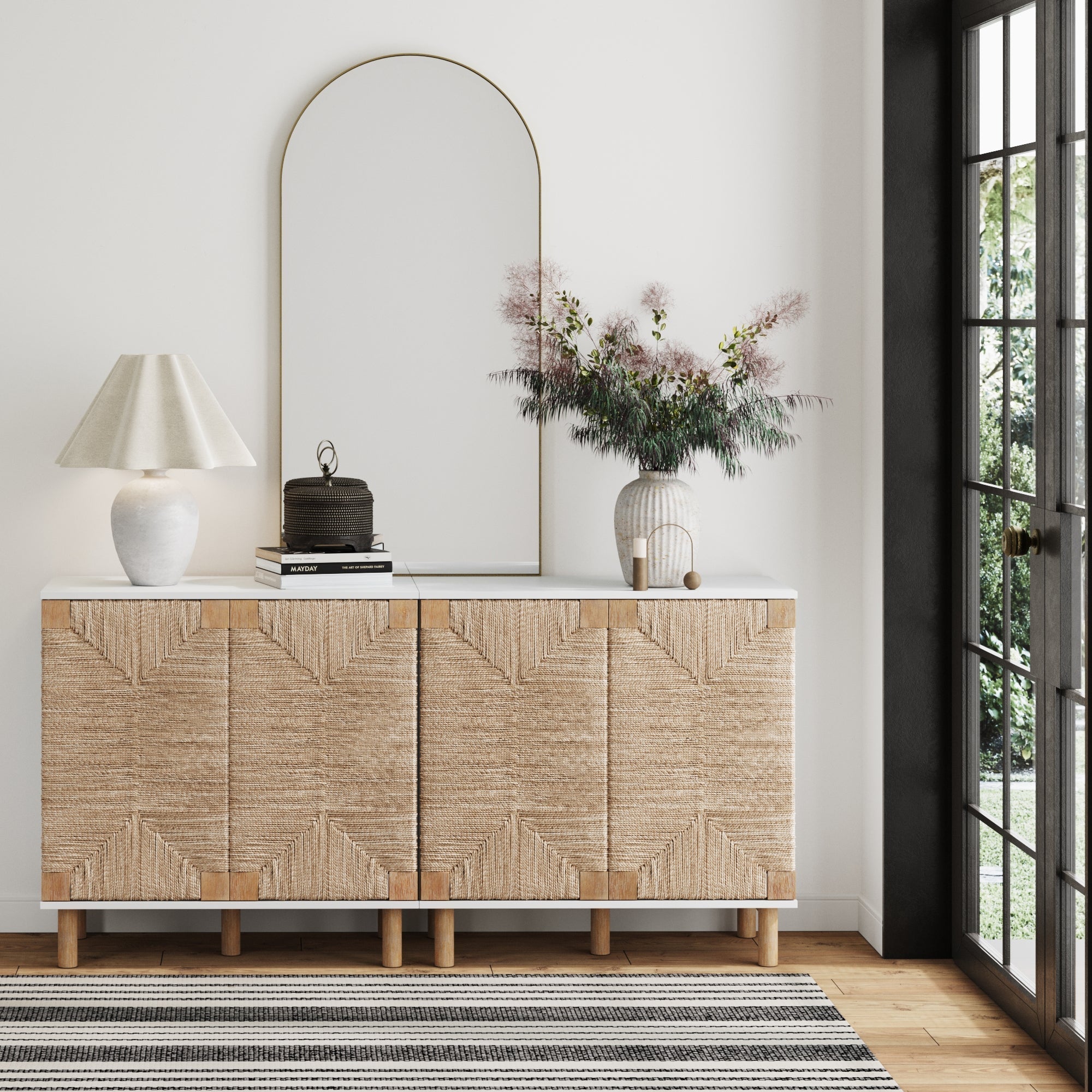 Seagrass Storage Cabinet Credenza White (Set of 2)