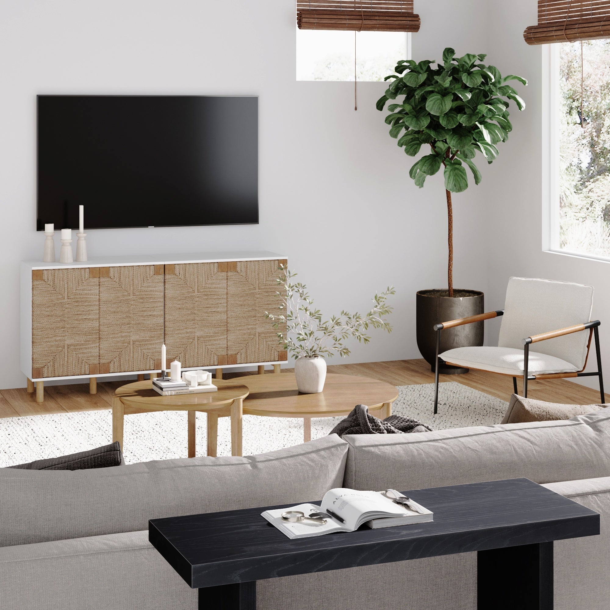 Seagrass Storage Cabinet Credenza White (Set of 2)