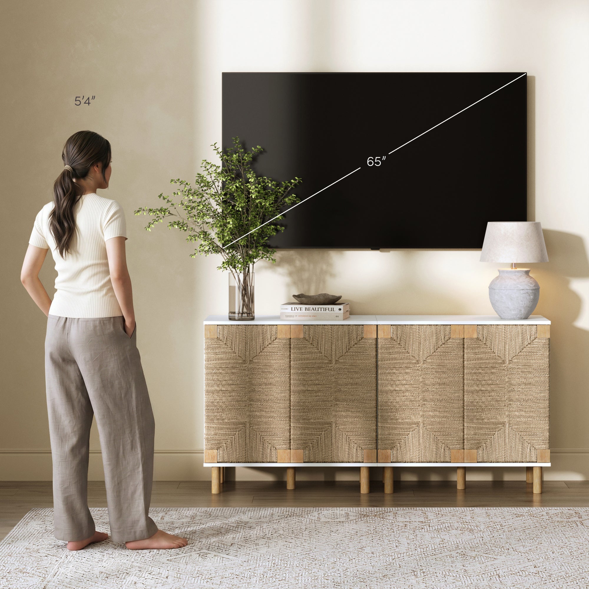 Seagrass Storage Cabinet Credenza White (Set of 2)