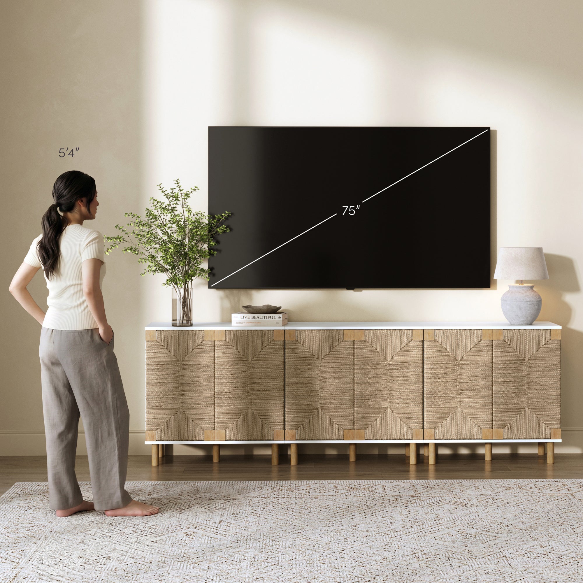 Seagrass Storage Cabinet Credenza White (Set of 3)