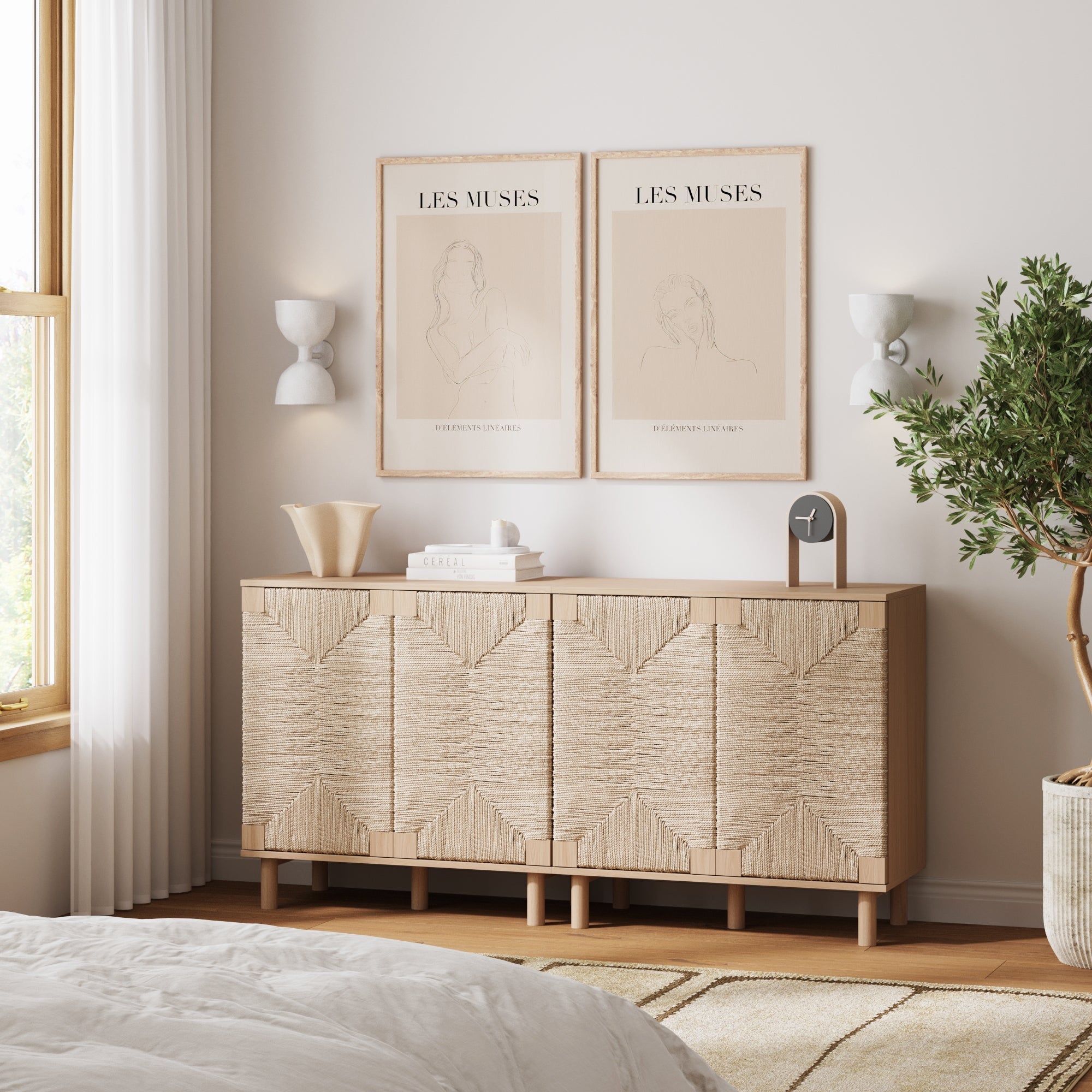 Seagrass Storage Cabinet Credenza Raw Oak (Set of 2)