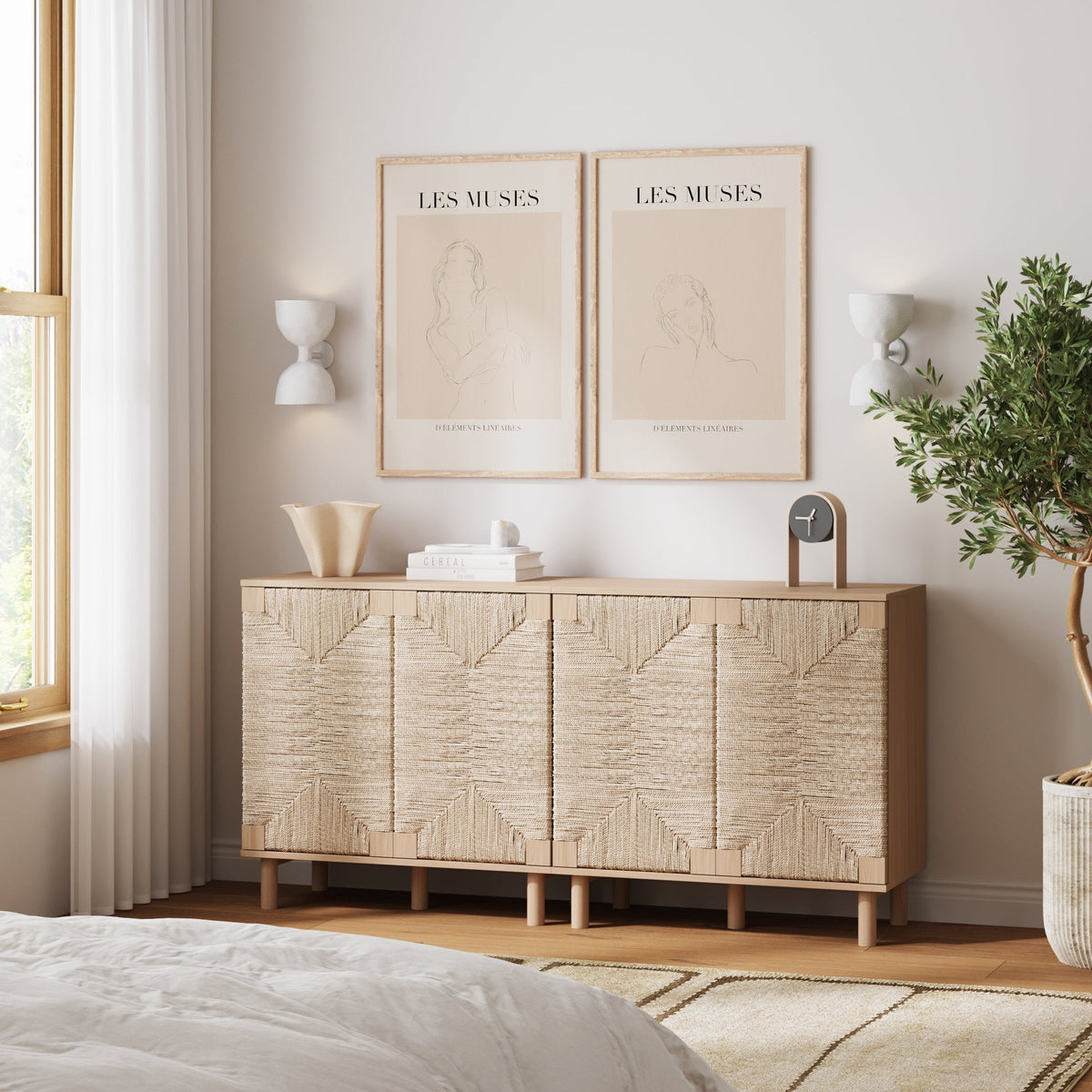 Seagrass Storage Cabinet Credenza Raw Oak (Set of 2)