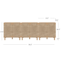 Seagrass Storage Cabinet Credenza Raw Oak (Set of 3)