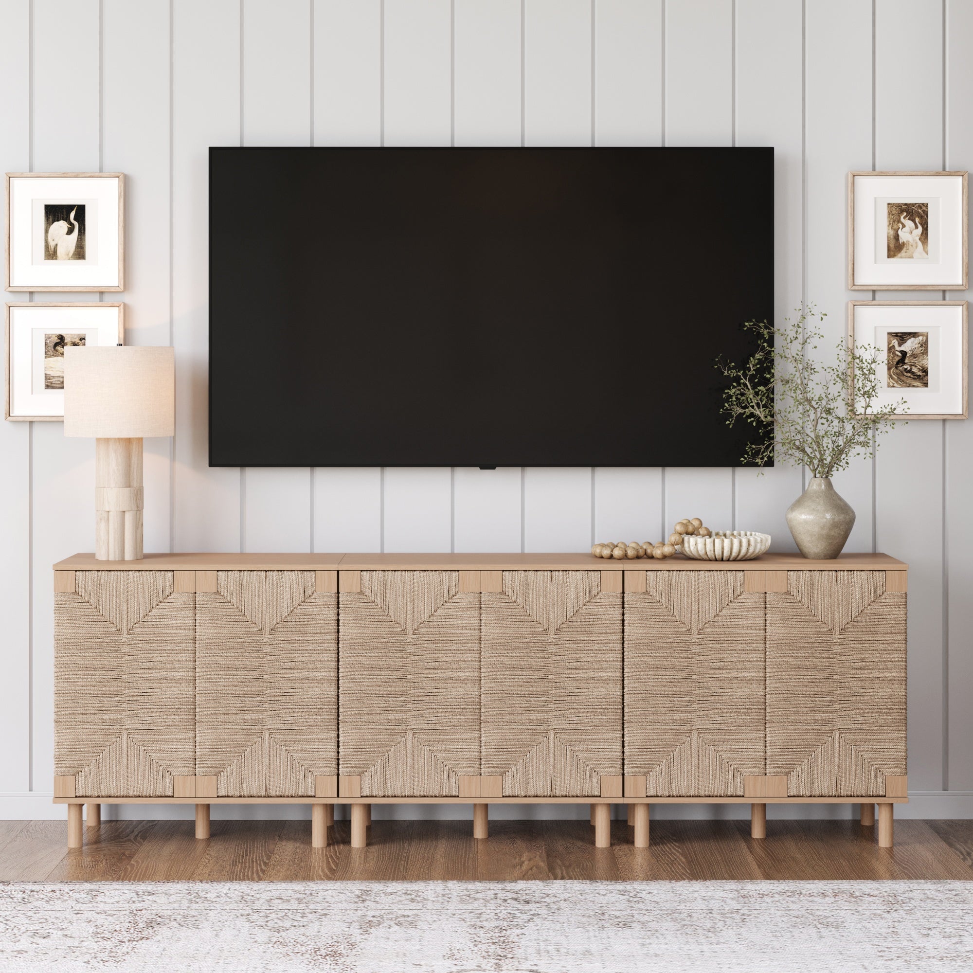 Seagrass Storage Cabinet Credenza Raw Oak (Set of 3)