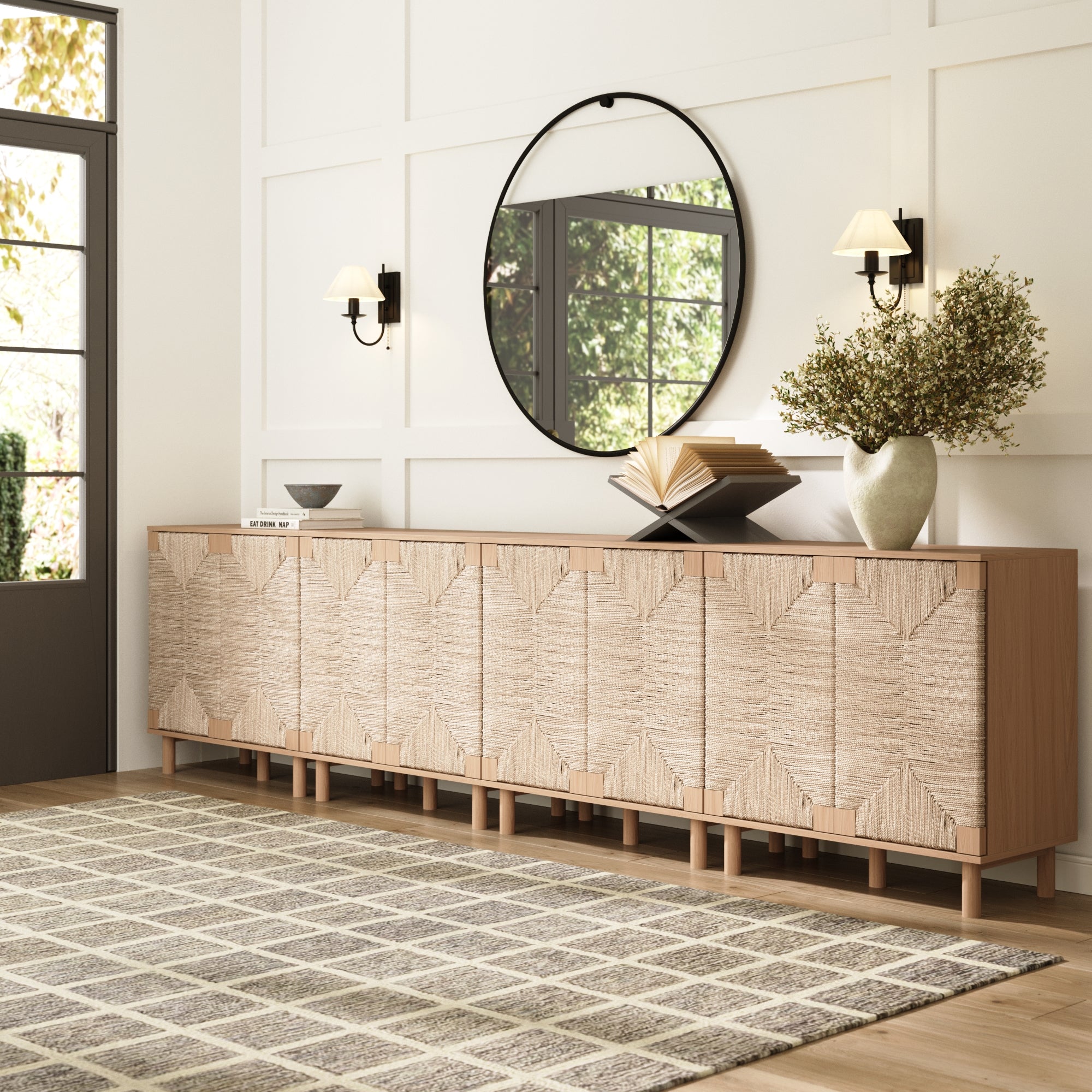 Large Seagrass Storage Cabinet Credenza Raw Oak (Set of 4)