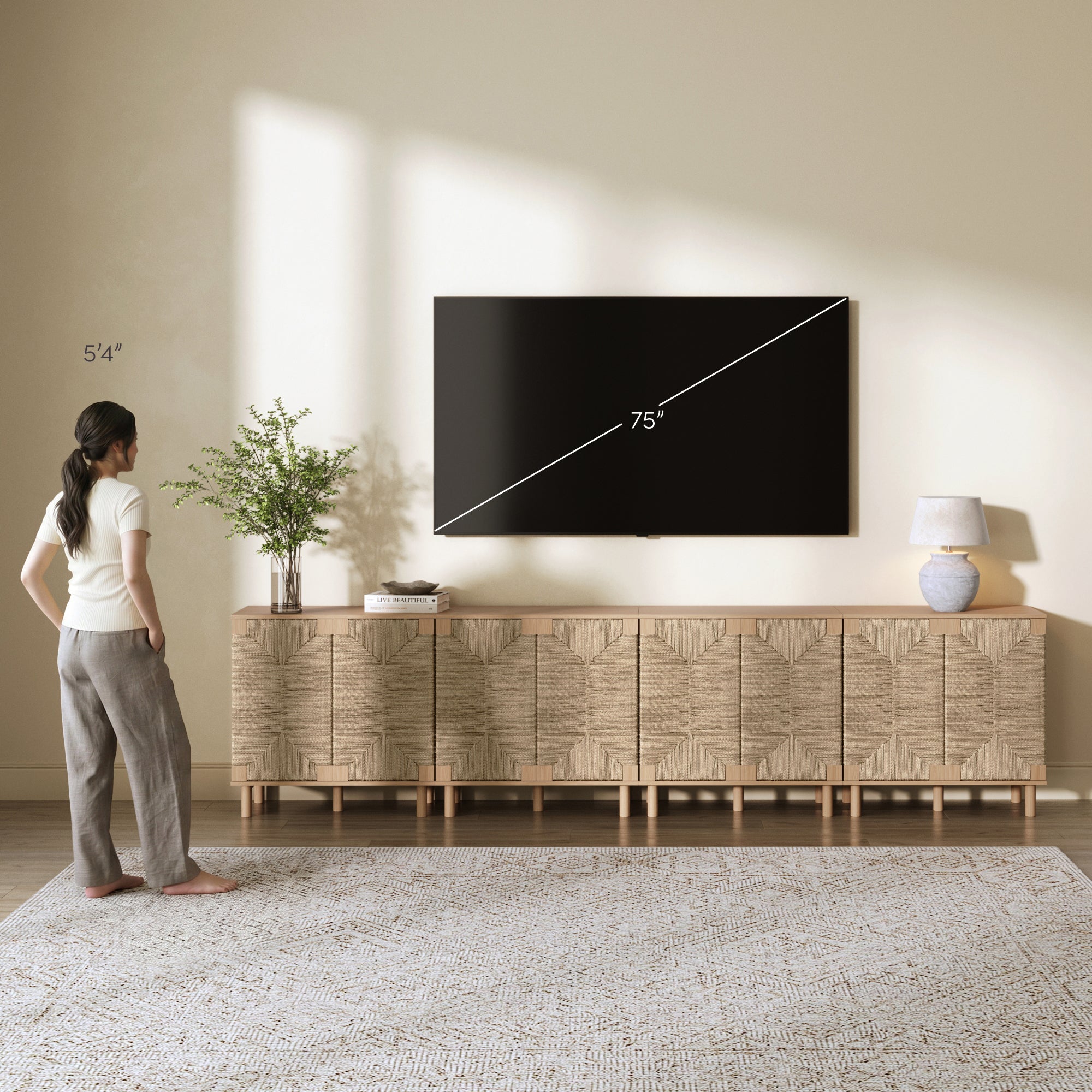 Large Seagrass Storage Cabinet Credenza Raw Oak (Set of 4)