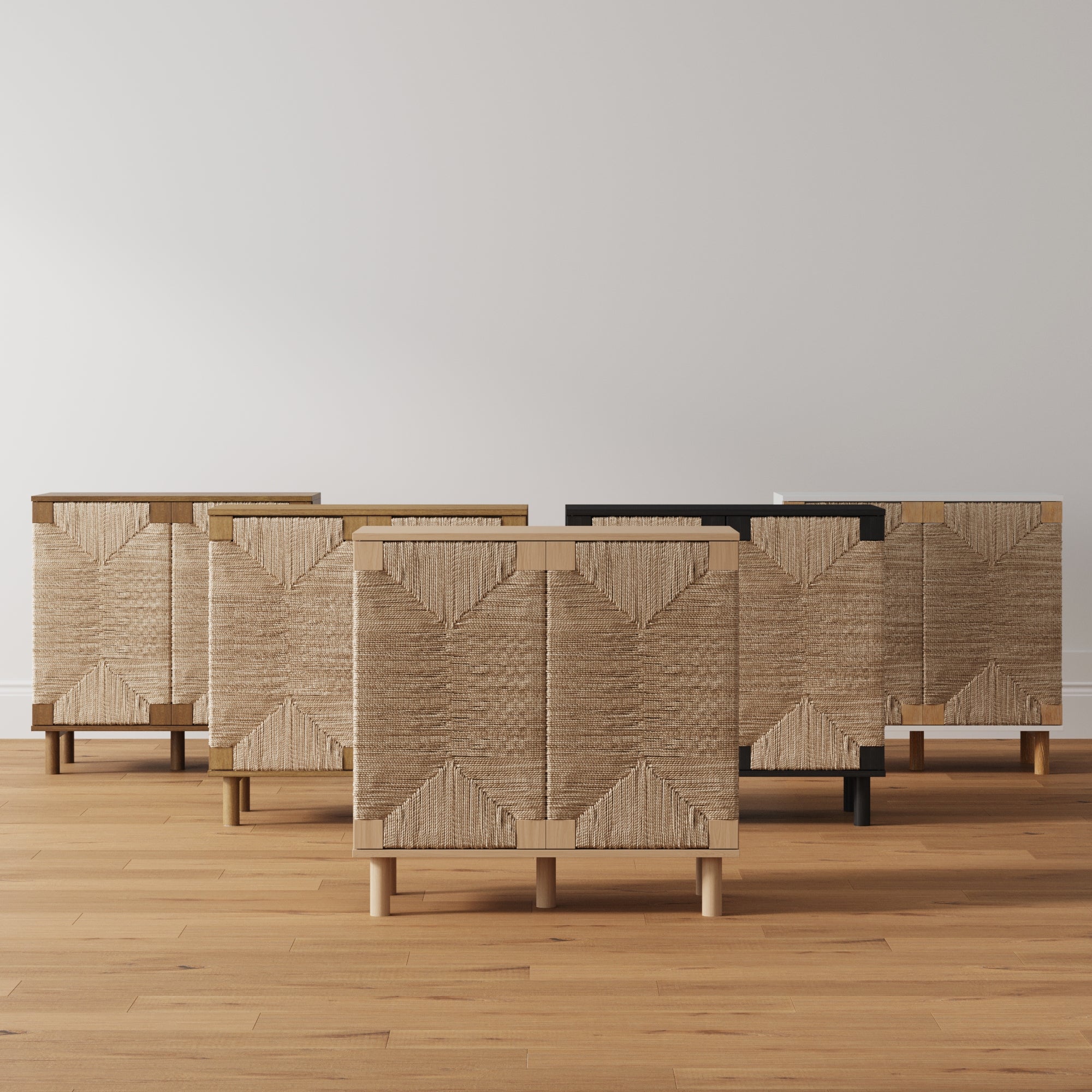Seagrass Storage Cabinet Credenza Raw Oak (Set of 2)