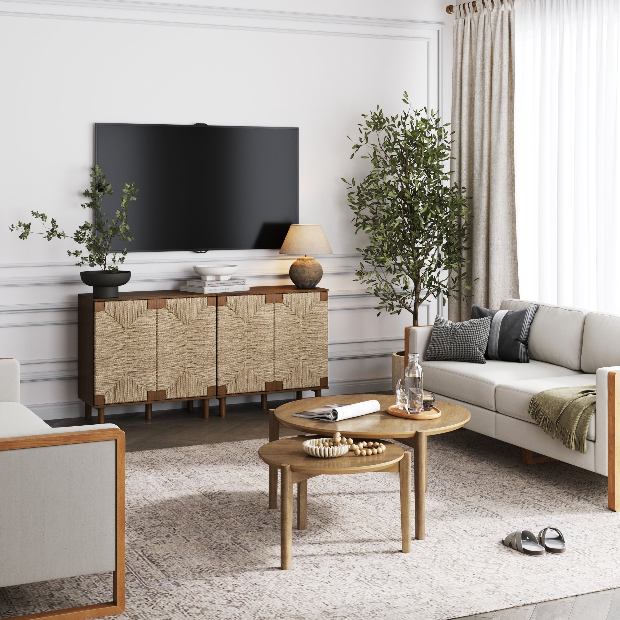 Seagrass Storage Cabinet Credenza Dark Brown (Set of 2)