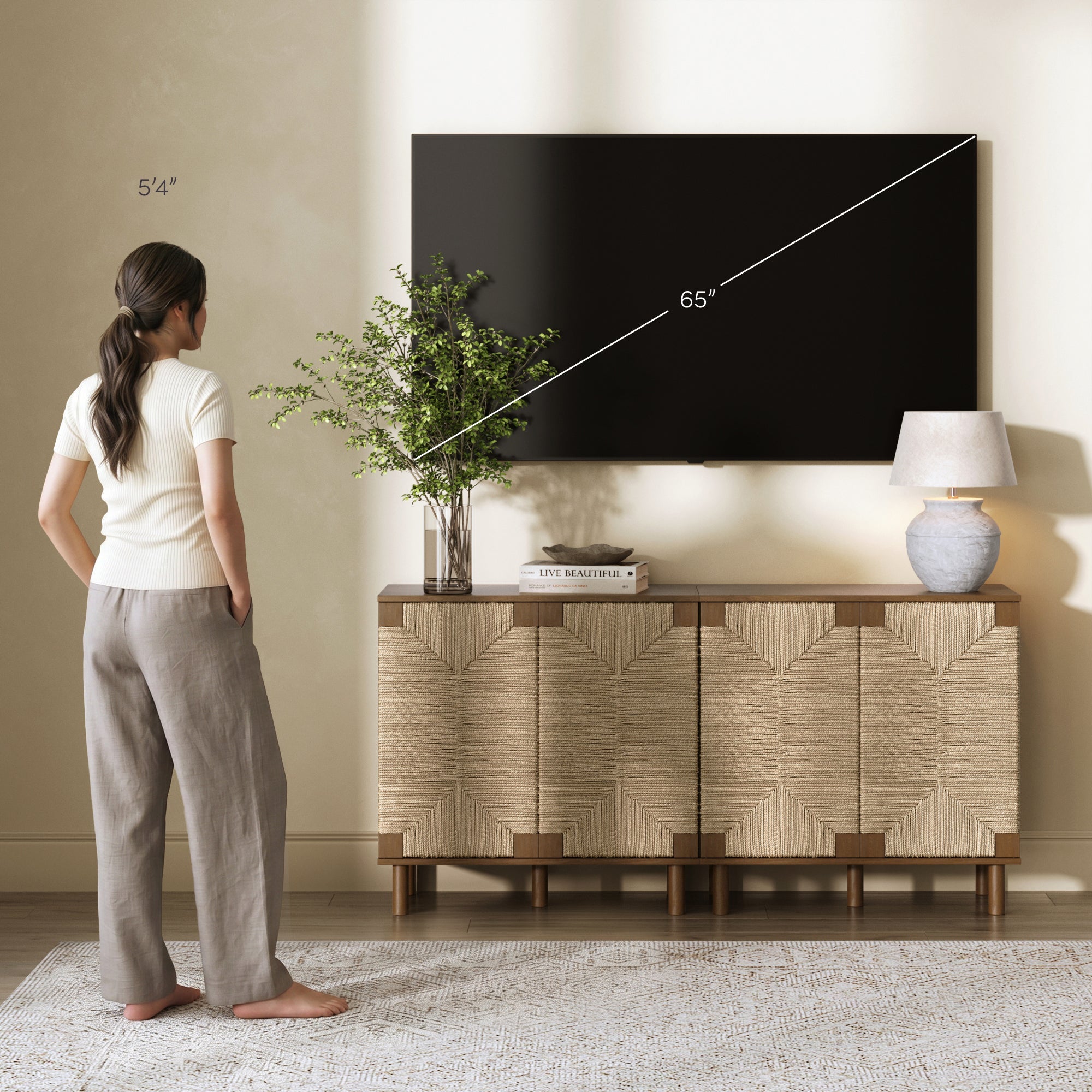 Seagrass Storage Cabinet Credenza Dark Brown (Set of 2)