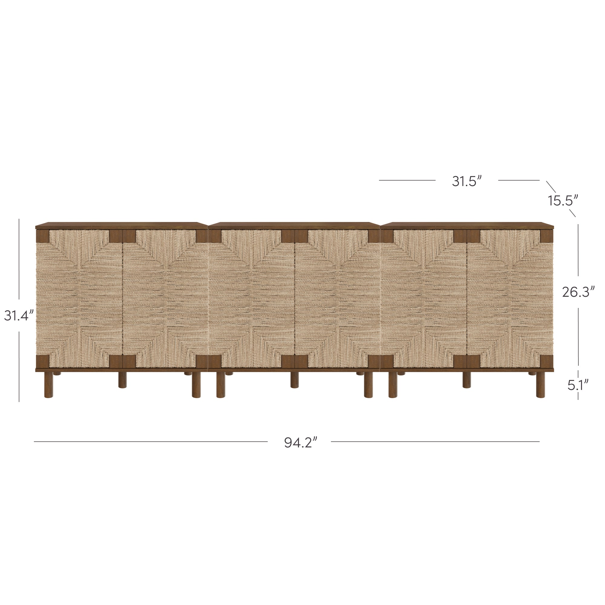 Seagrass Storage Cabinet Credenza Dark Brown (Set of 3)