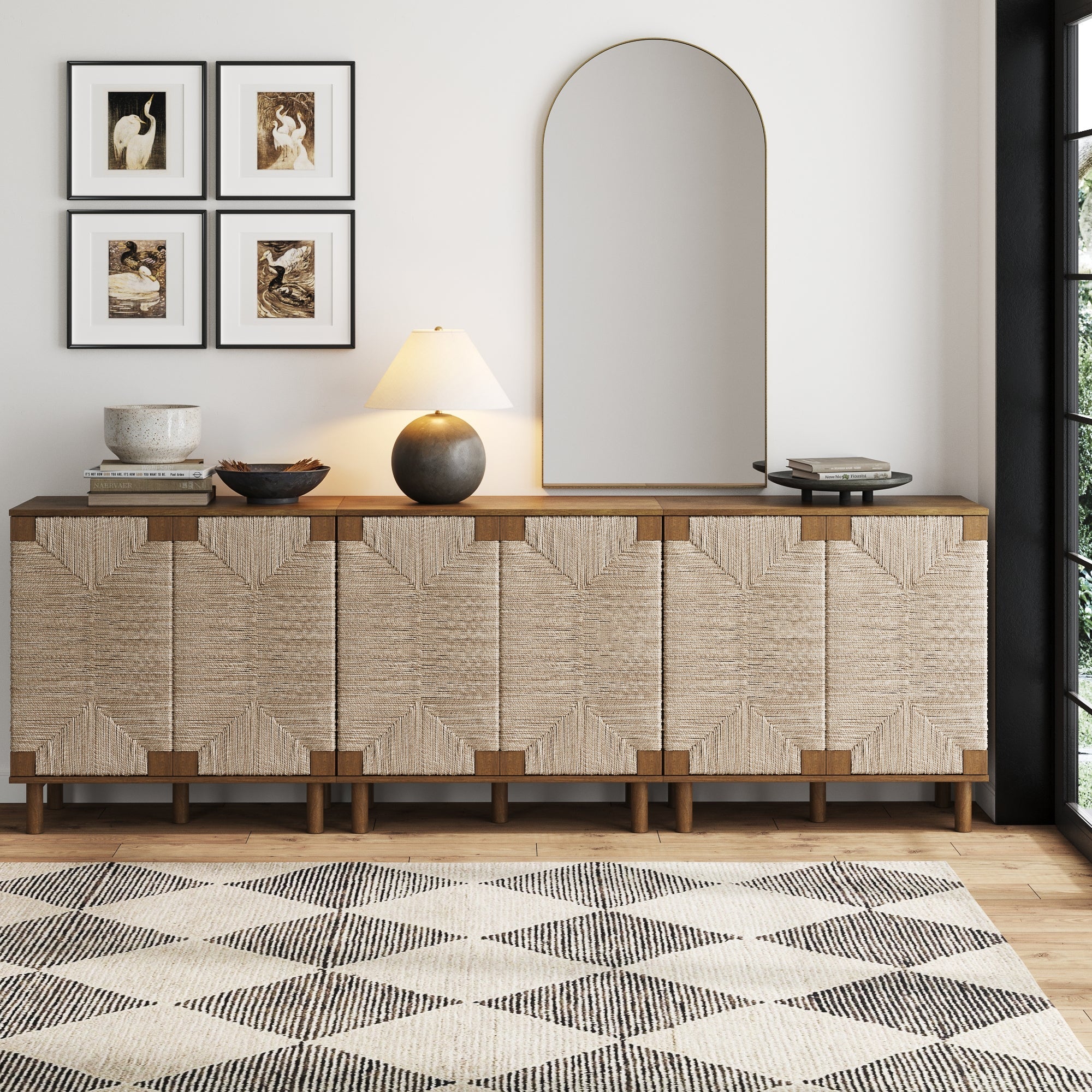 Seagrass Storage Cabinet Credenza Dark Brown (Set of 3)