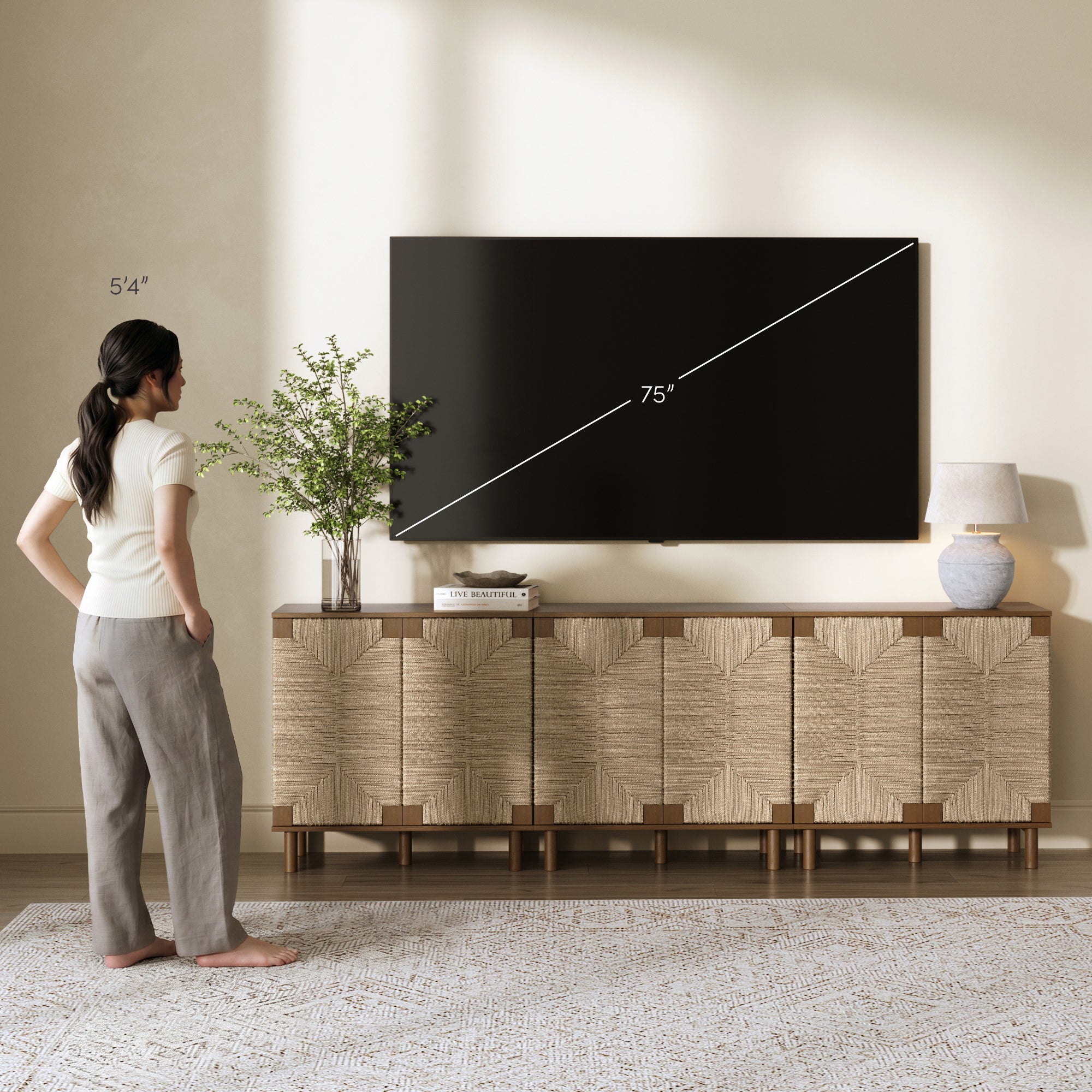 Seagrass Storage Cabinet Credenza Dark Brown (Set of 3)