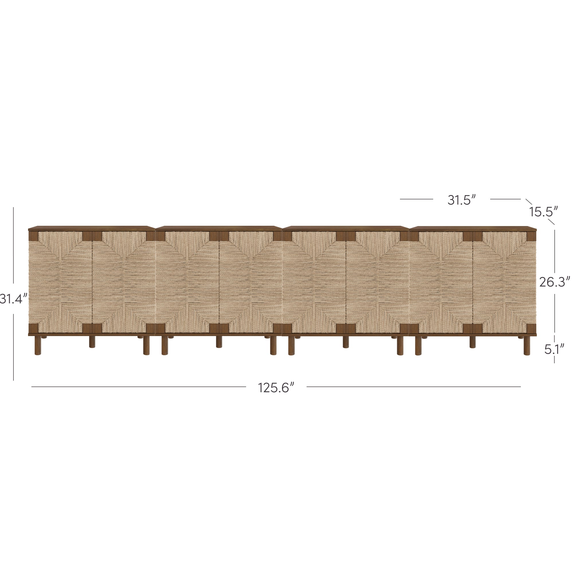Large Seagrass Storage Cabinet Credenza Dark Brown (Set of 4)