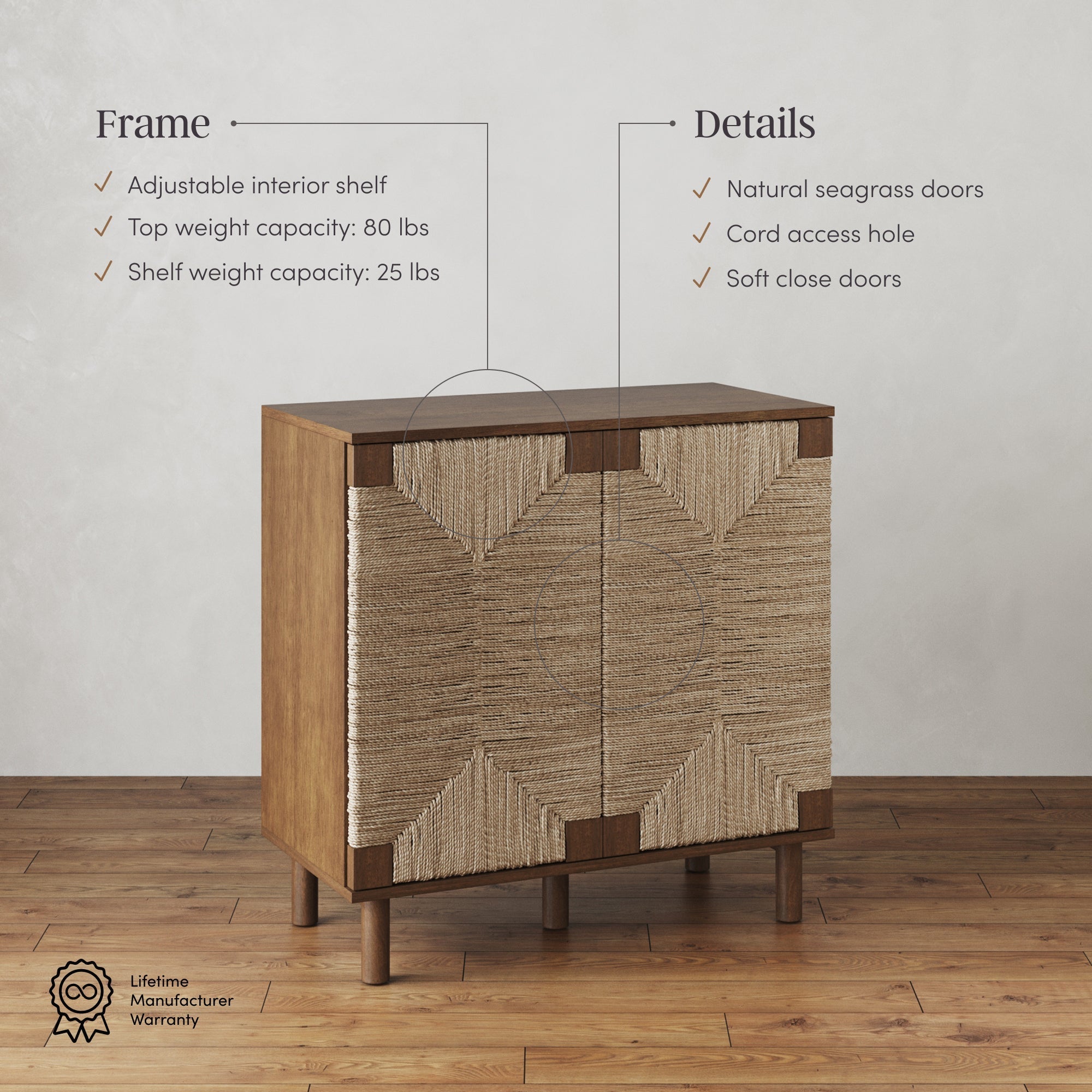 Seagrass Storage Cabinet Credenza Dark Brown (Set of 3)