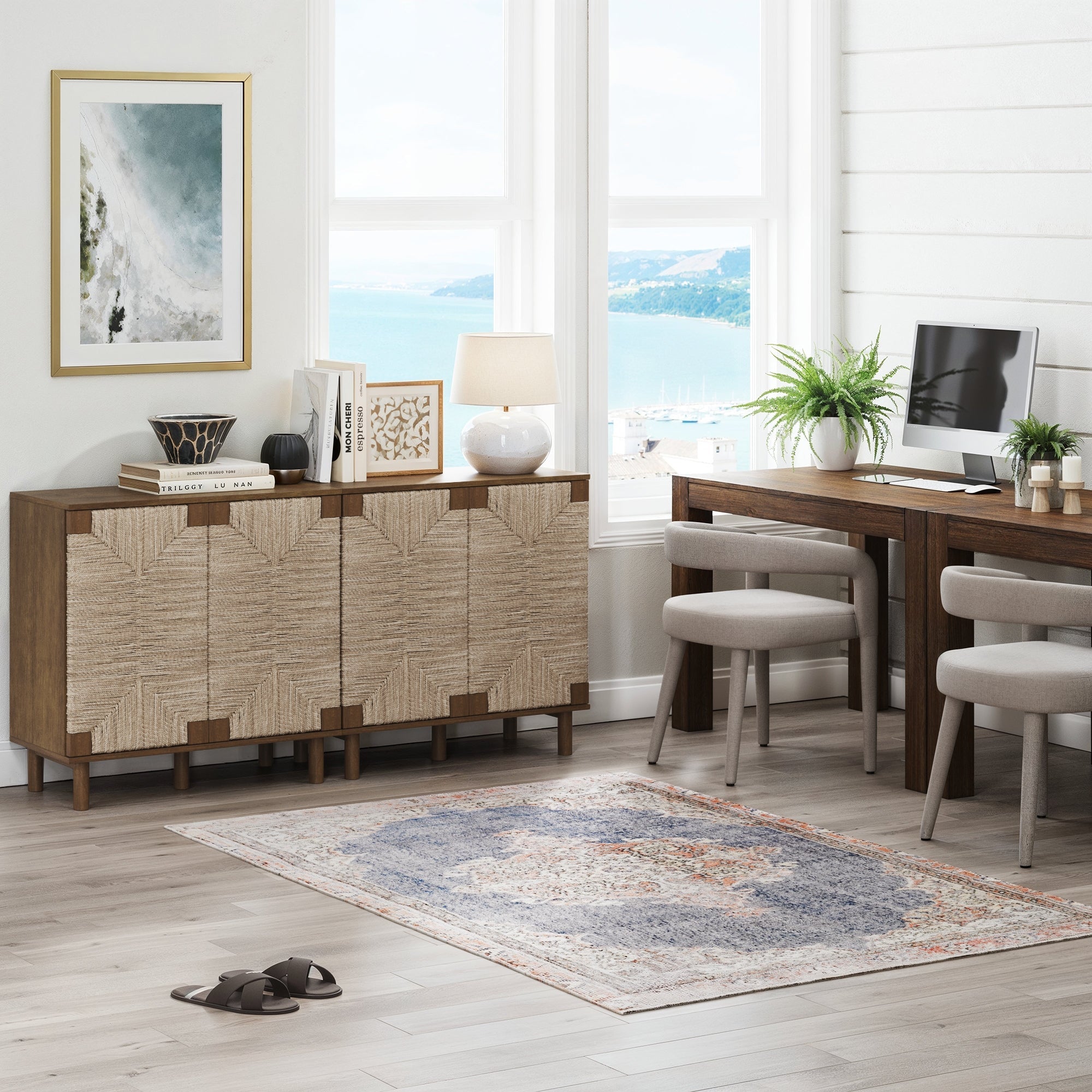 Seagrass Storage Cabinet Credenza Dark Brown (Set of 2)