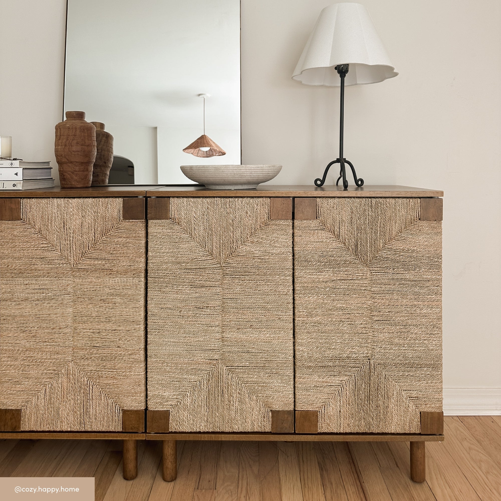 Seagrass Storage Cabinet Credenza Dark Brown (Set of 2)