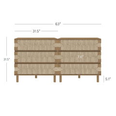 Boho Seagrass 3-Drawer Dresser Light Brown (Set of 2)
