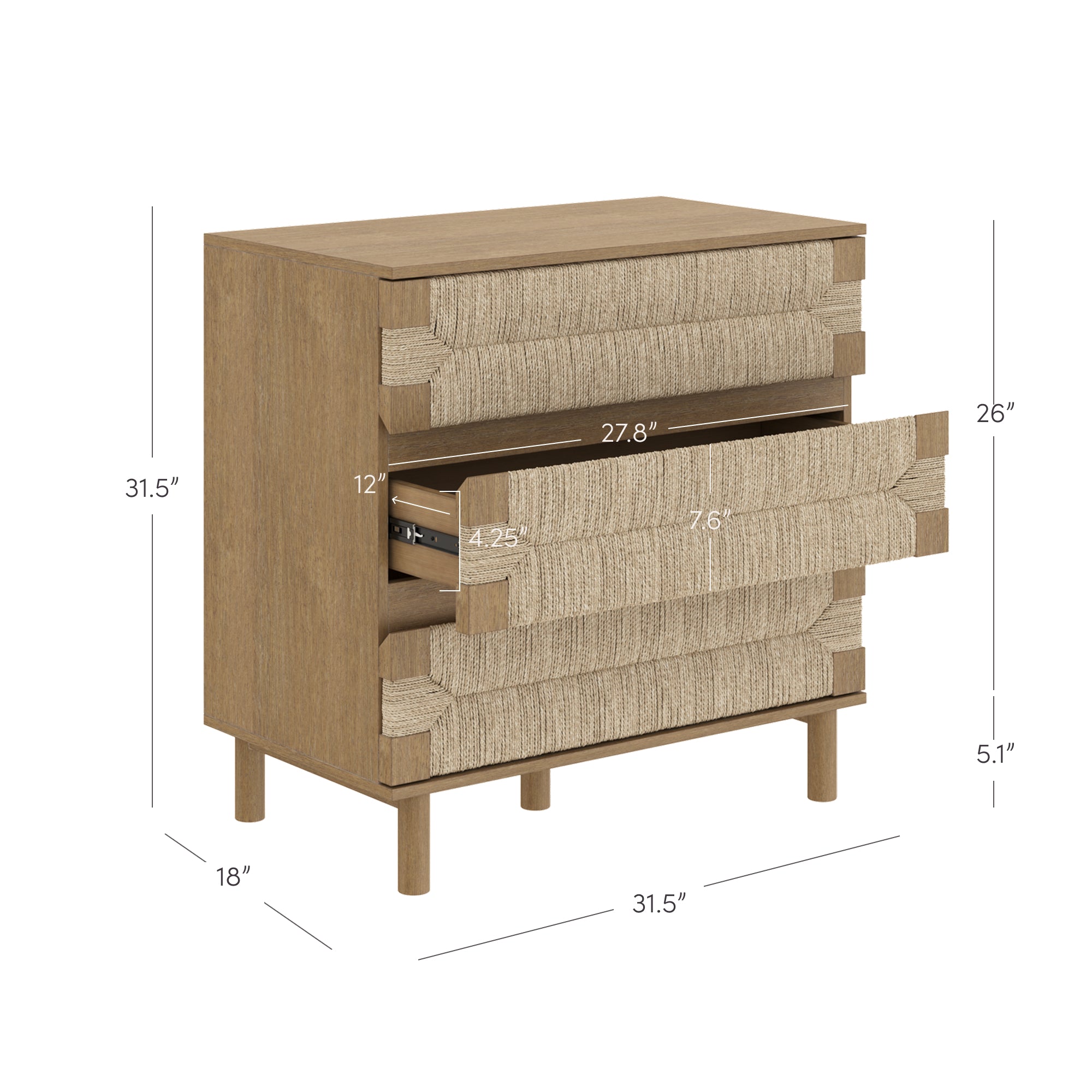 Boho Seagrass 3-Drawer Dresser Light Brown (Set of 2)