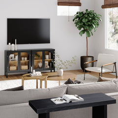 Arched Glass Door TV Console for TVs up to 65" Black