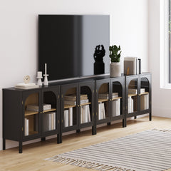 Large Glass Door Curio Cabinet Credenza Black (Set of 4)