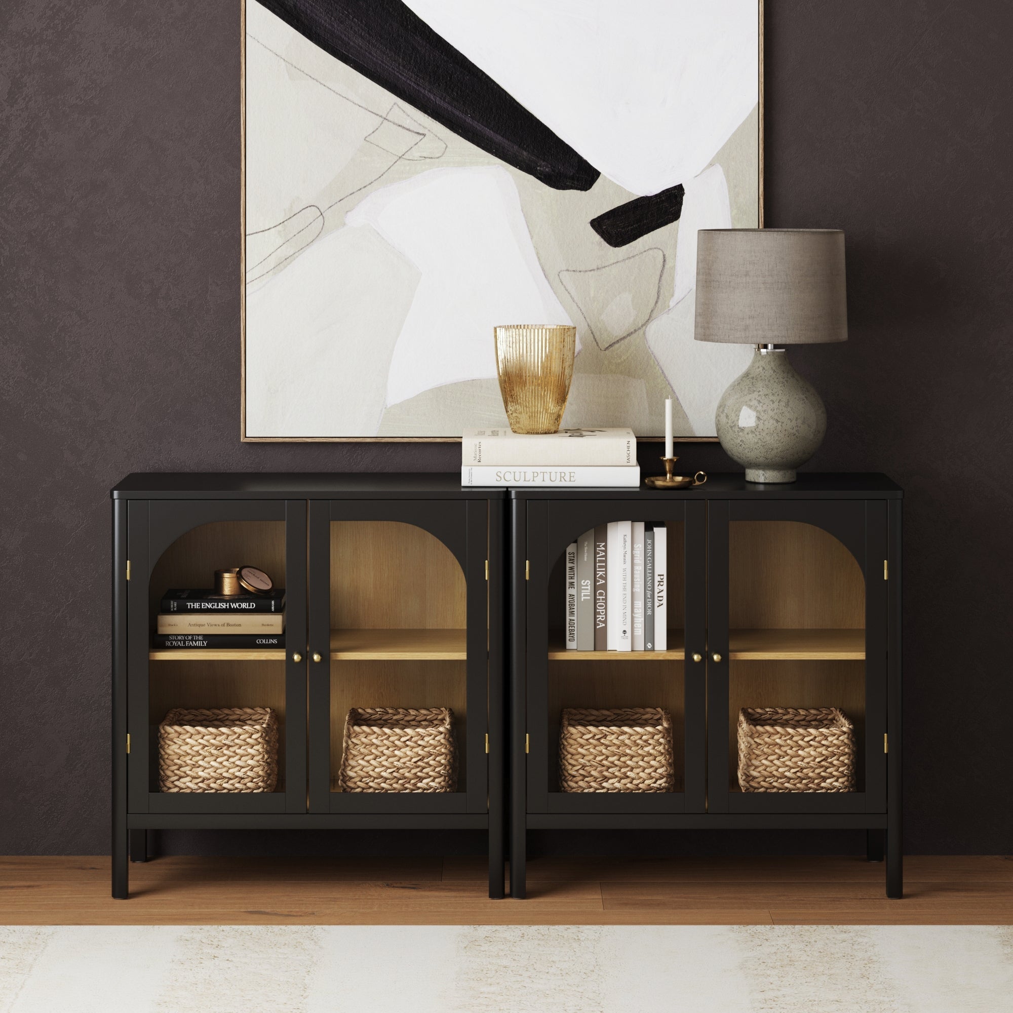 Arched Glass Door TV Console for TVs up to 65" Black