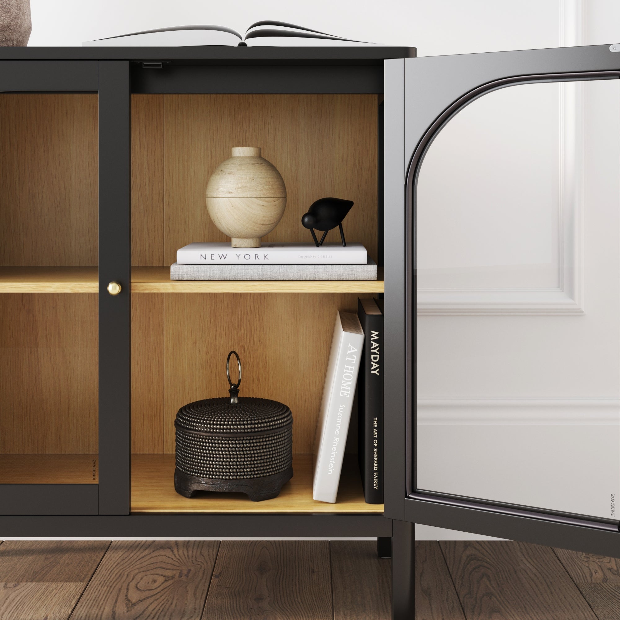 Arched Glass Door TV Console for TVs up to 100" Black