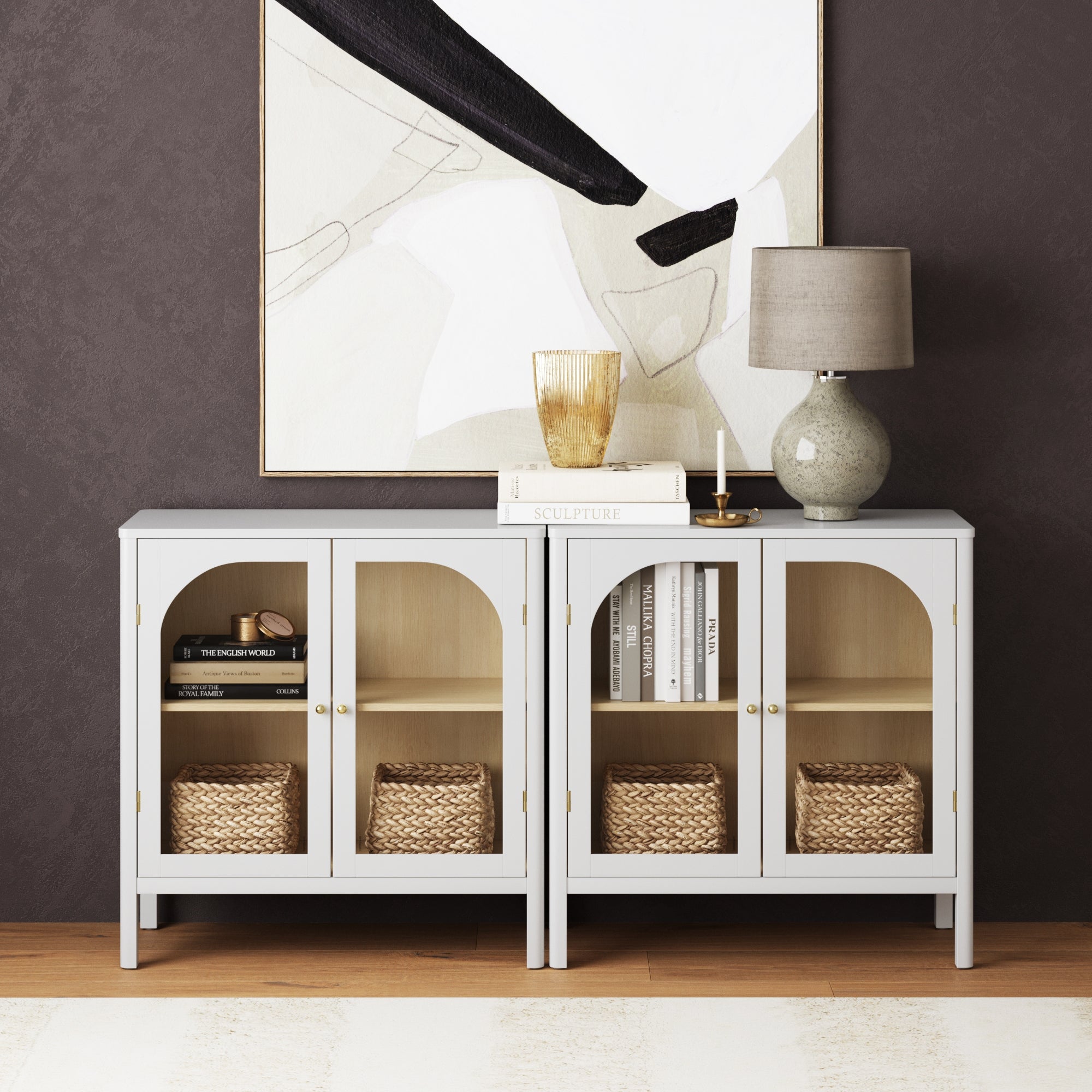 Arched Glass Door TV Console for TVs up to 65" White