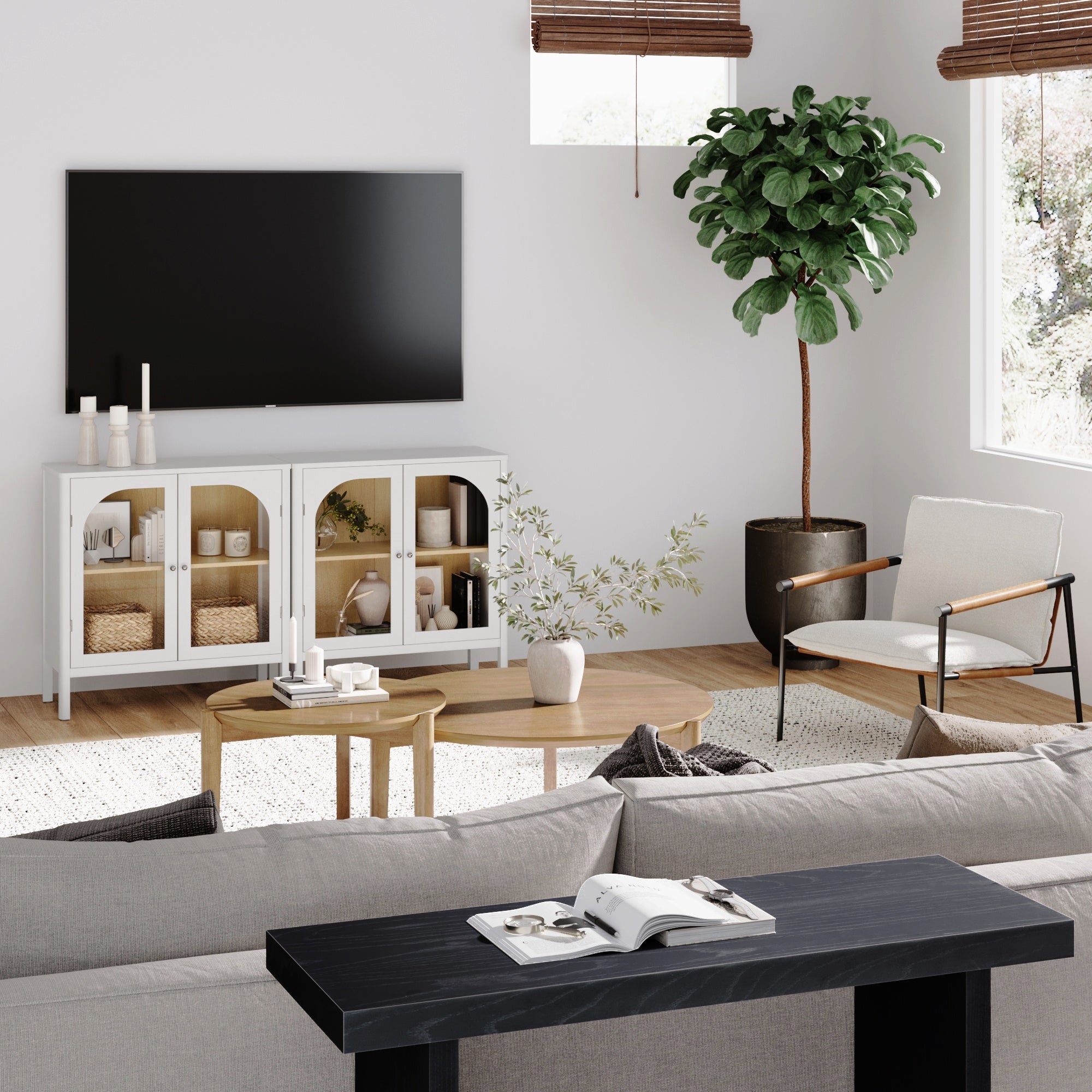 Arched Glass Door TV Console for TVs up to 65" White