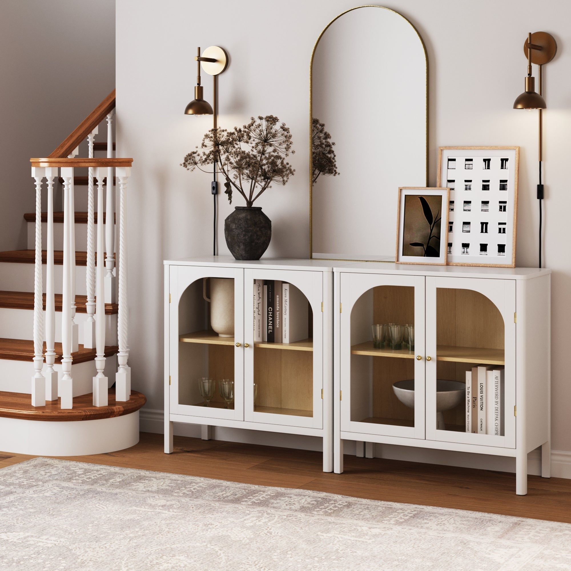 Arched Glass Door TV Console for TVs up to 65" White