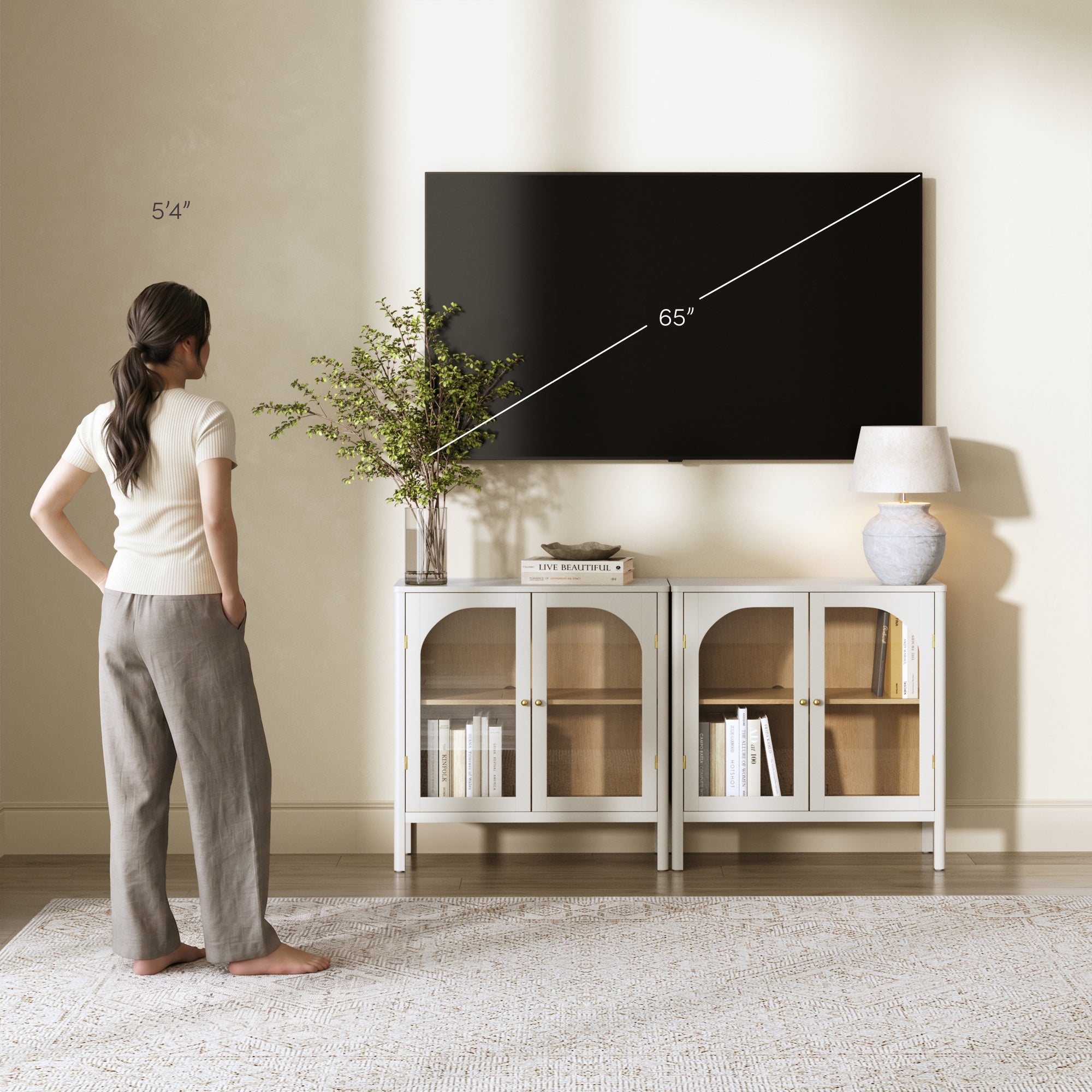 Arched Glass Door TV Console for TVs up to 65" White