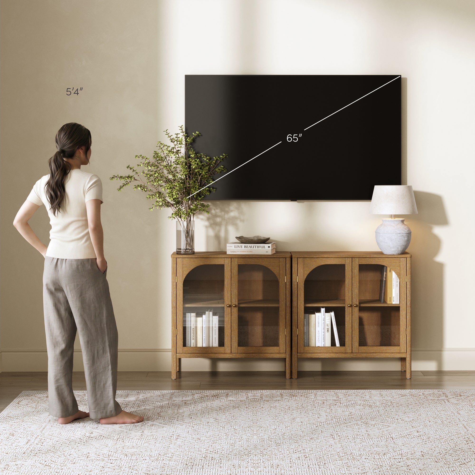 Arched Glass Door TV Console for TVs up to 65" Brown